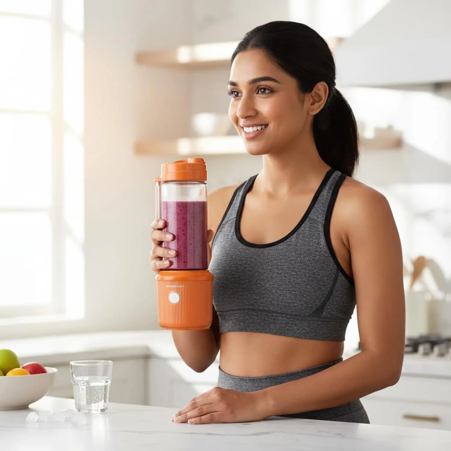 Powerology Portable Smoothie Blender - 1L, USB-C Rechargeable, Orange 3