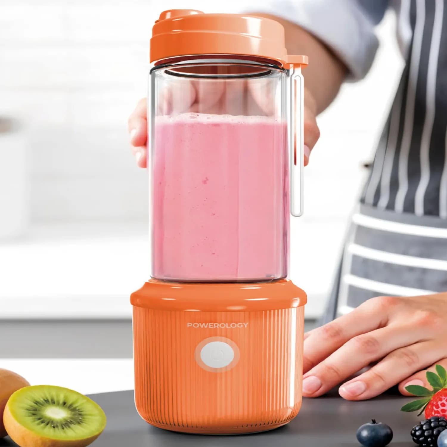 Powerology Portable Smoothie Blender - 1L, USB-C Rechargeable, Orange 4