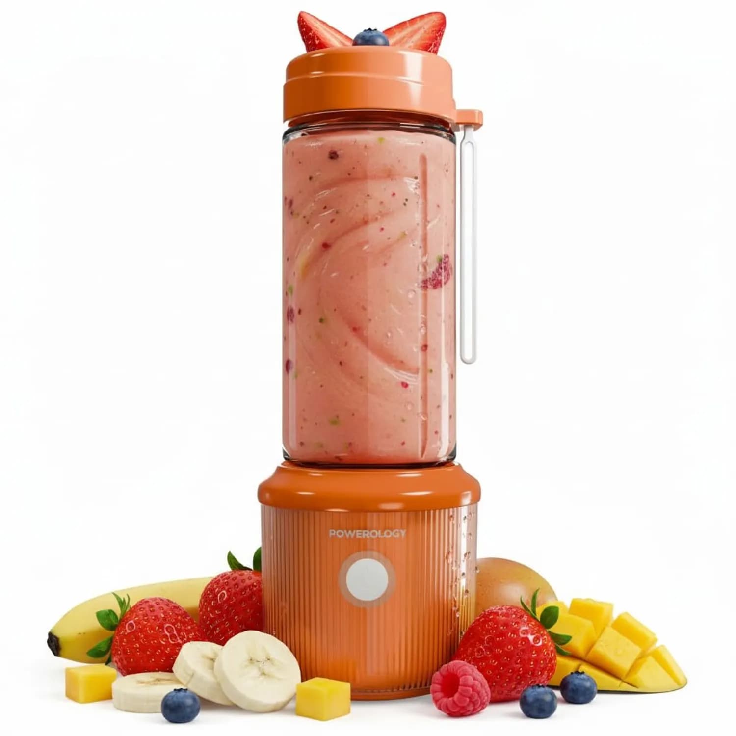 Powerology Portable Smoothie Blender - 1L, USB-C Rechargeable, Orange 1