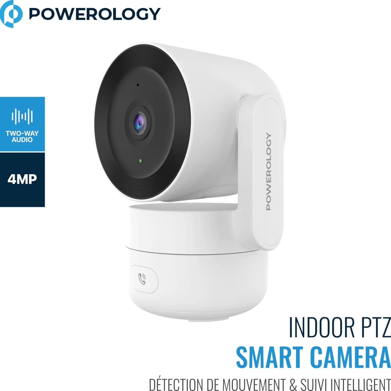 Powerology Indoor PTZ Camera - 4MP, AI Detection, White 4
