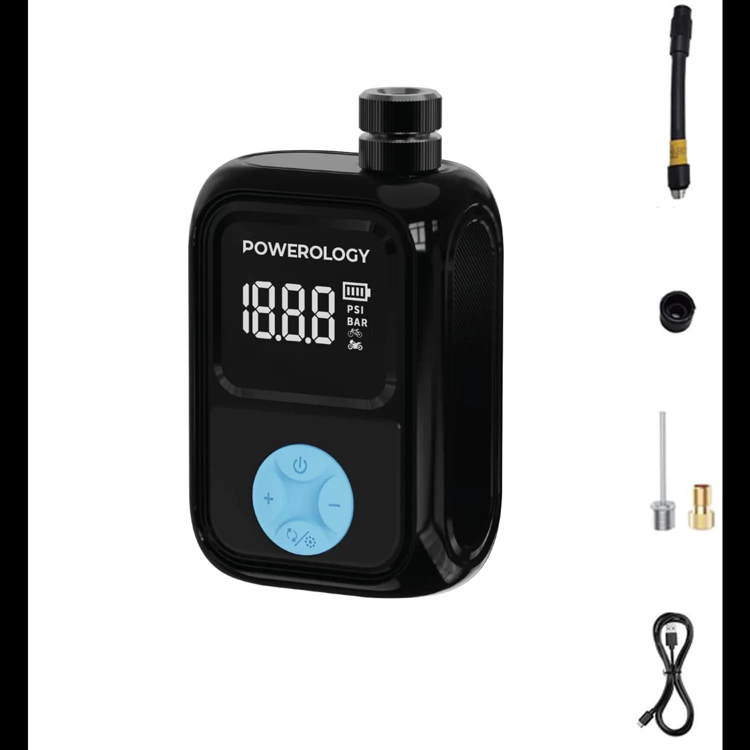 Powerology Electric Tire Inflator - 48W, 150 PSI, Black 1