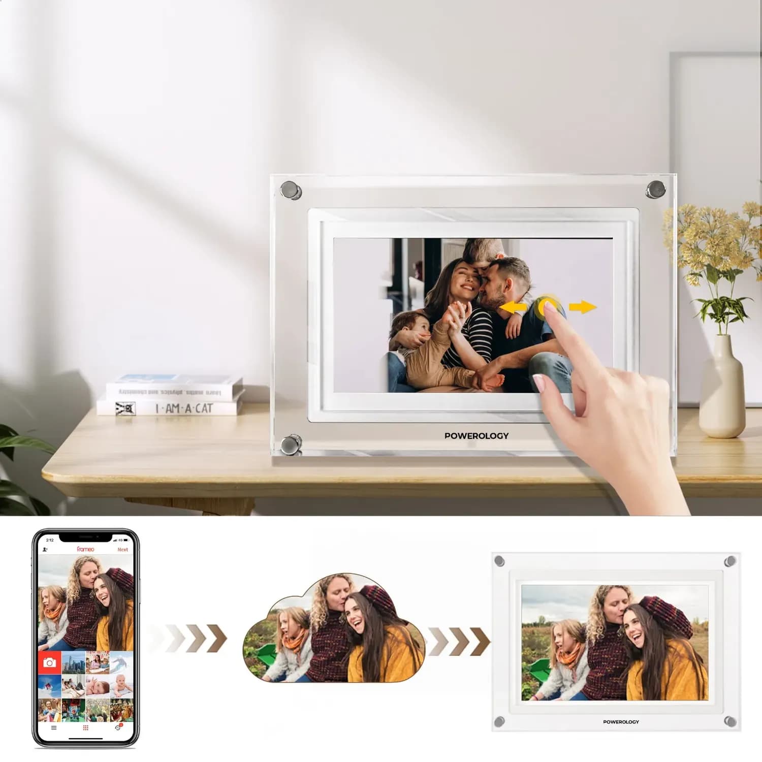 Powerology Digital Photo Frame - 7" IPS Touchscreen, White 3