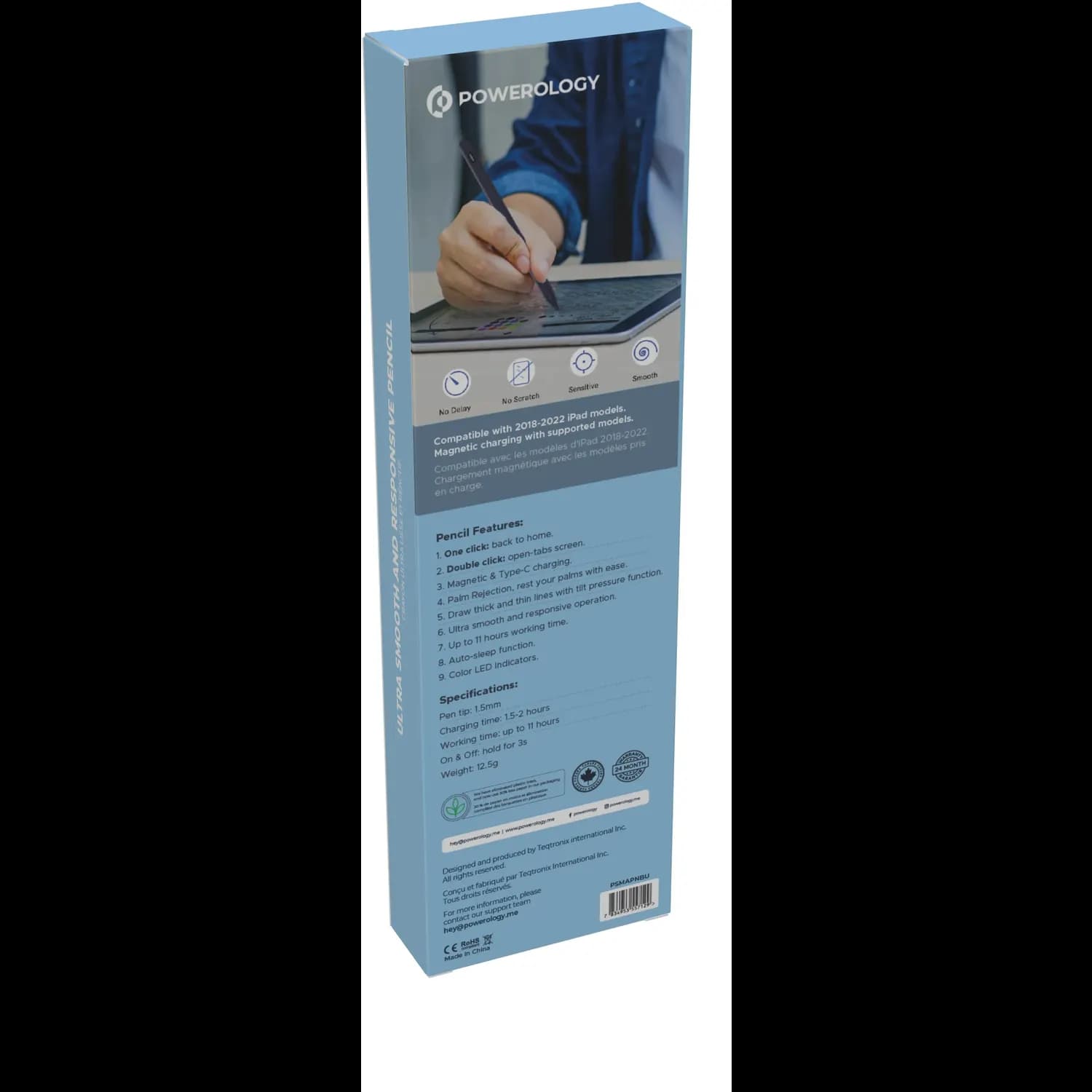 Powerology Pencil Pro - Magnetic Wireless Charging, Blue — Black 4
