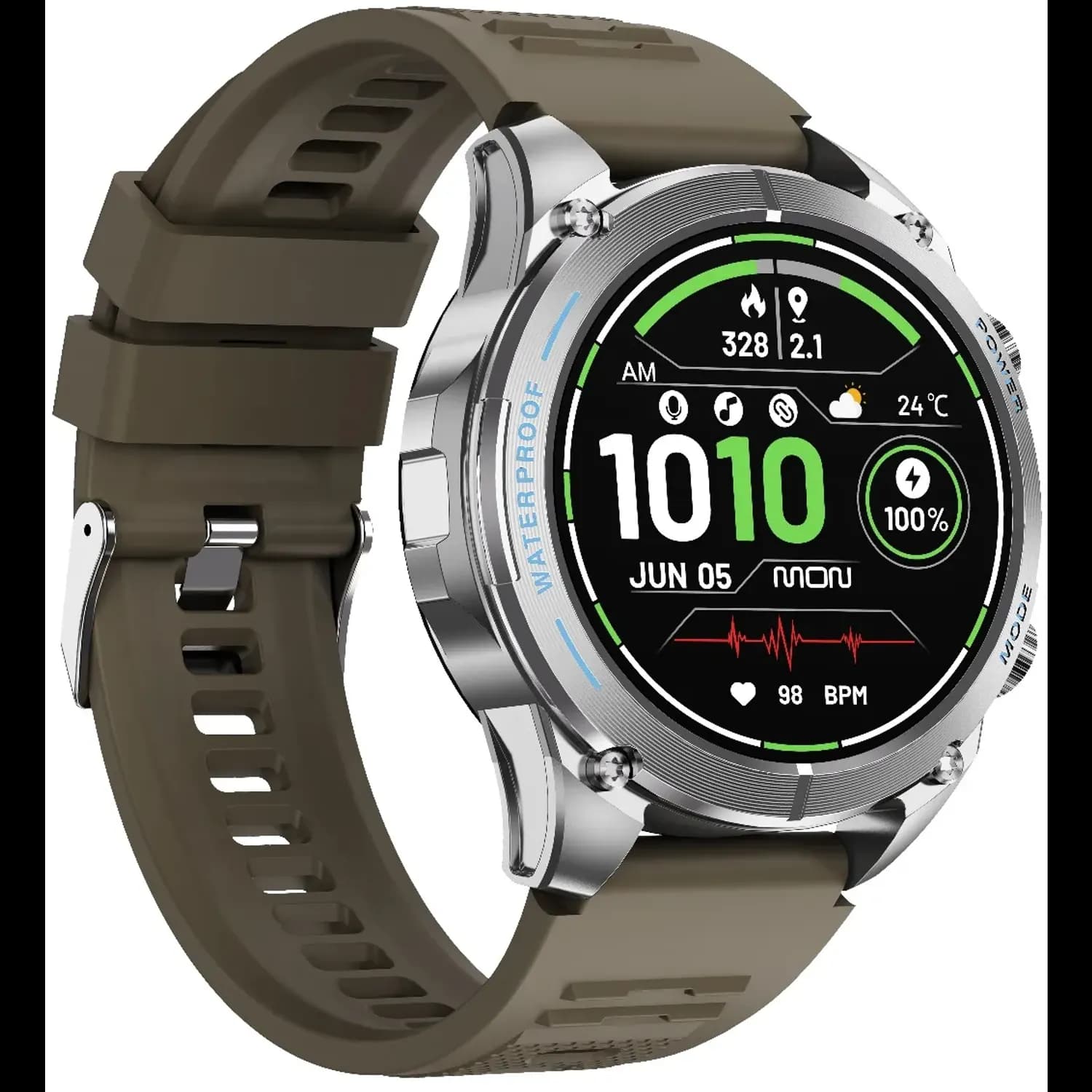 Powerology Smart Watch Titan - Rugged GPS, Khaki — Black 4