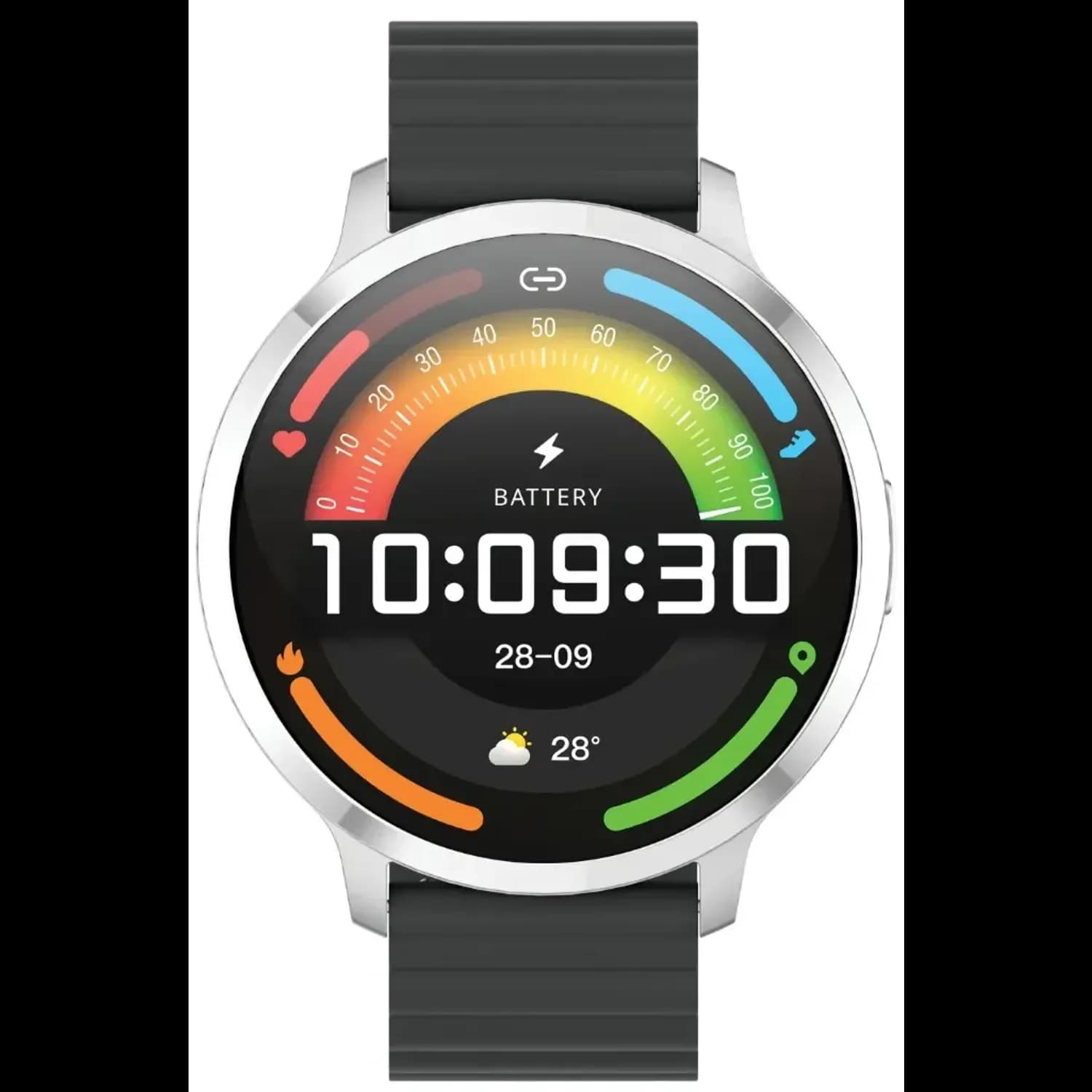 Powerology Smart Watch Aura - 1.73" AMOLED Display, Silver — Black 3