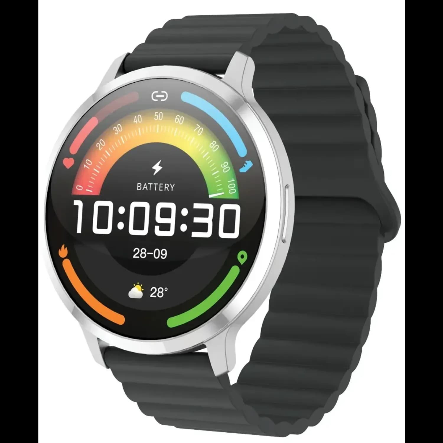Powerology Smart Watch Aura - 1.73" AMOLED Display, Silver — Black 2
