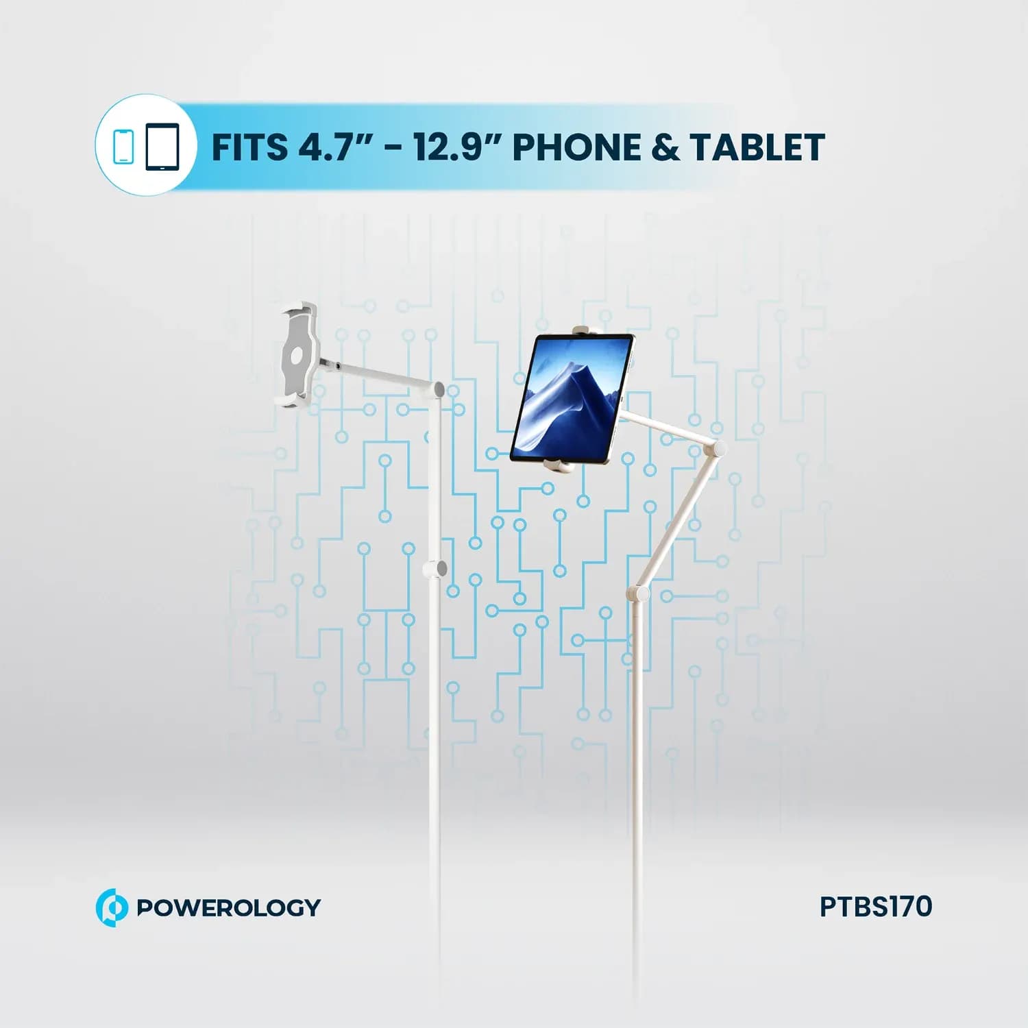 Powerology Floor Stand - Multi-Joint, Adjustable 110-170cm, White 3
