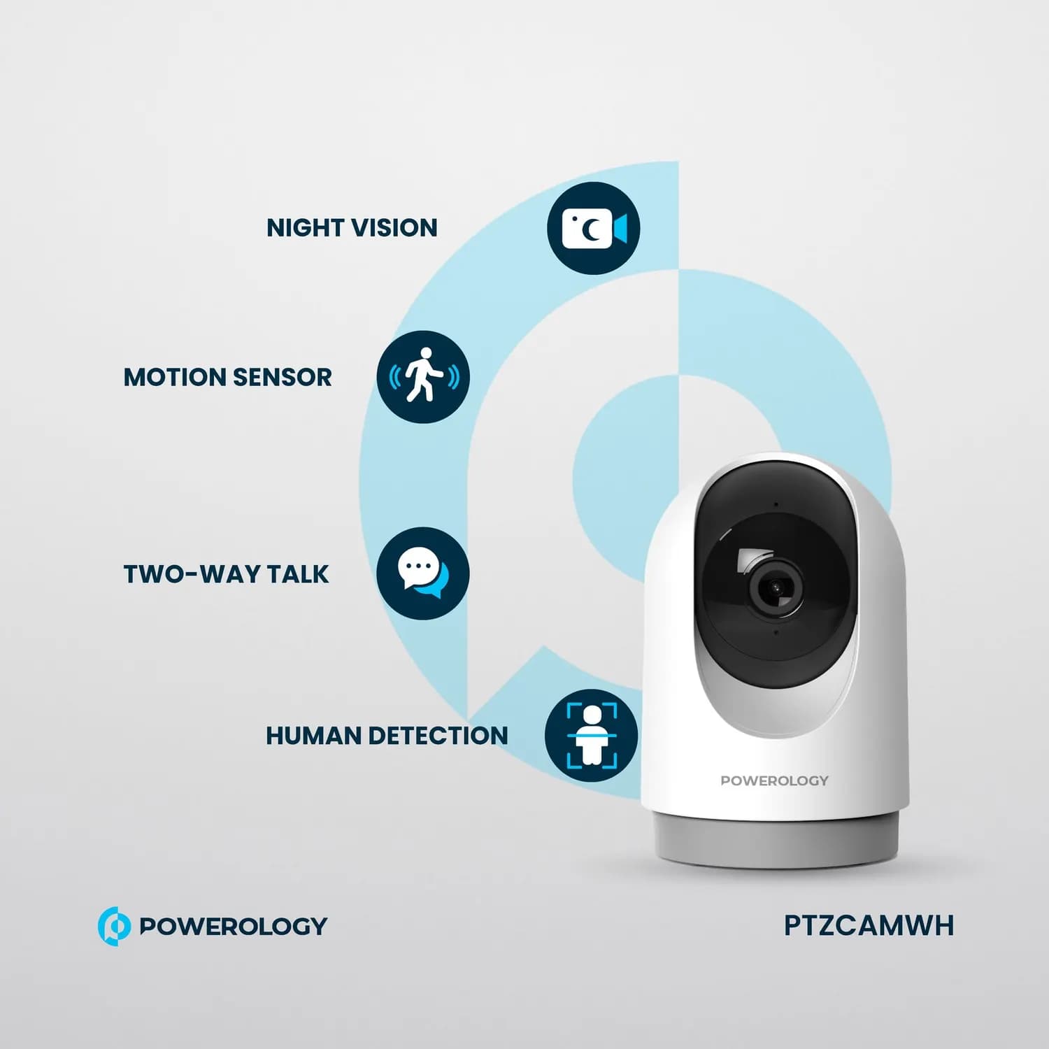 Powerology Indoor PTZ Camera - 3MP FHD, Night Vision, White 3