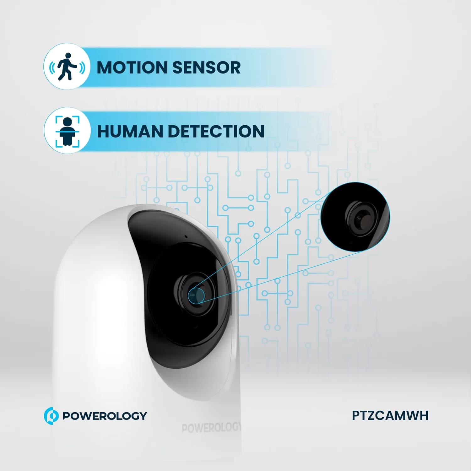 Powerology Indoor PTZ Camera - 3MP FHD, Night Vision, White 5