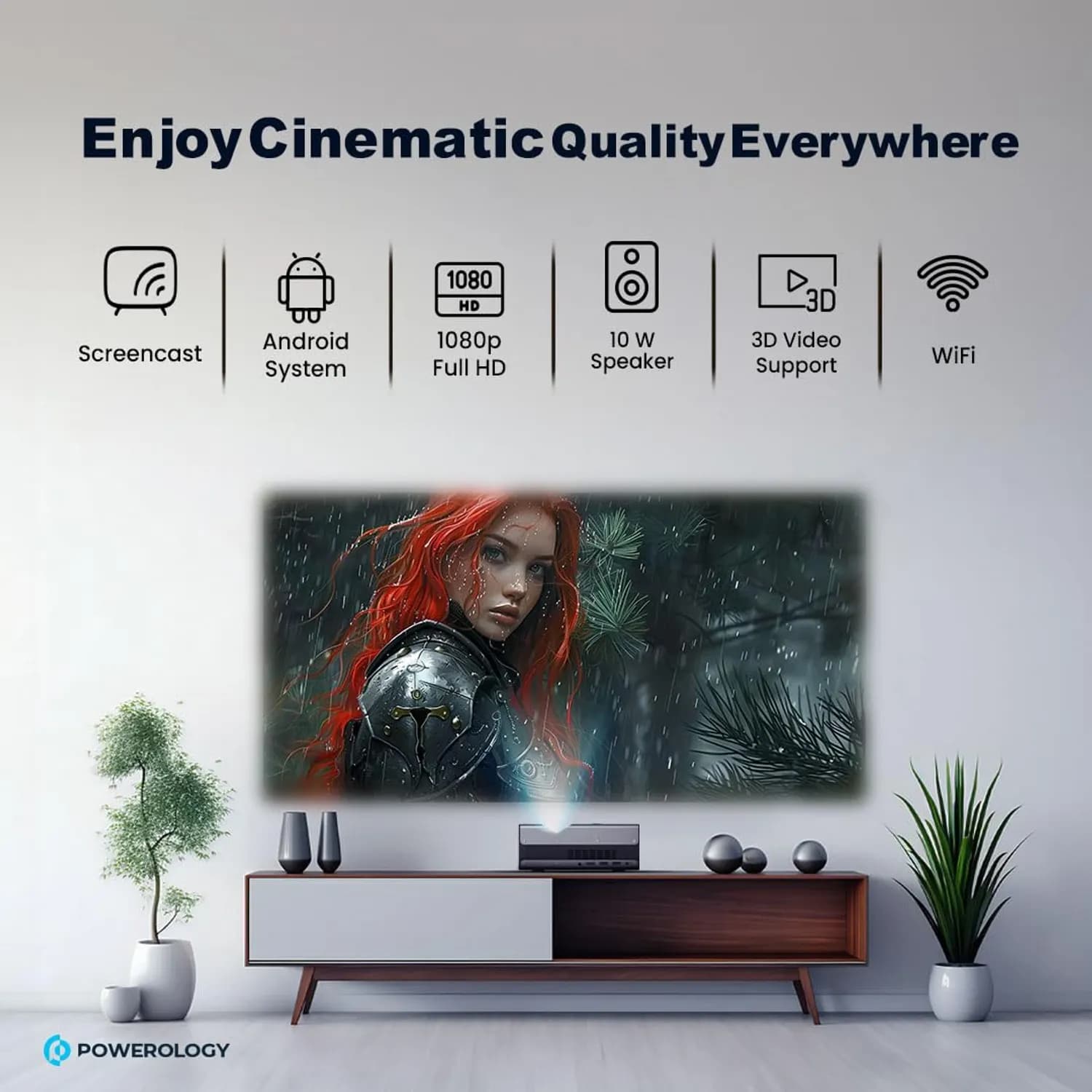 Powerology Mini DLP Projector - 4K WiFi Bluetooth, Portable 2