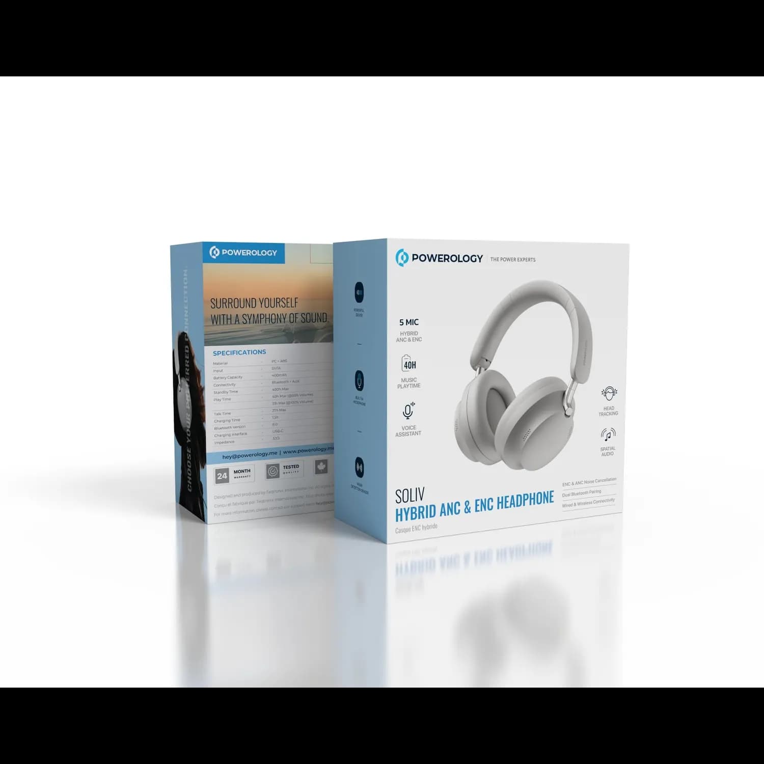 Powerology Headphones SOLIV - Hybrid ANC & ENC, Grey — Grey 3