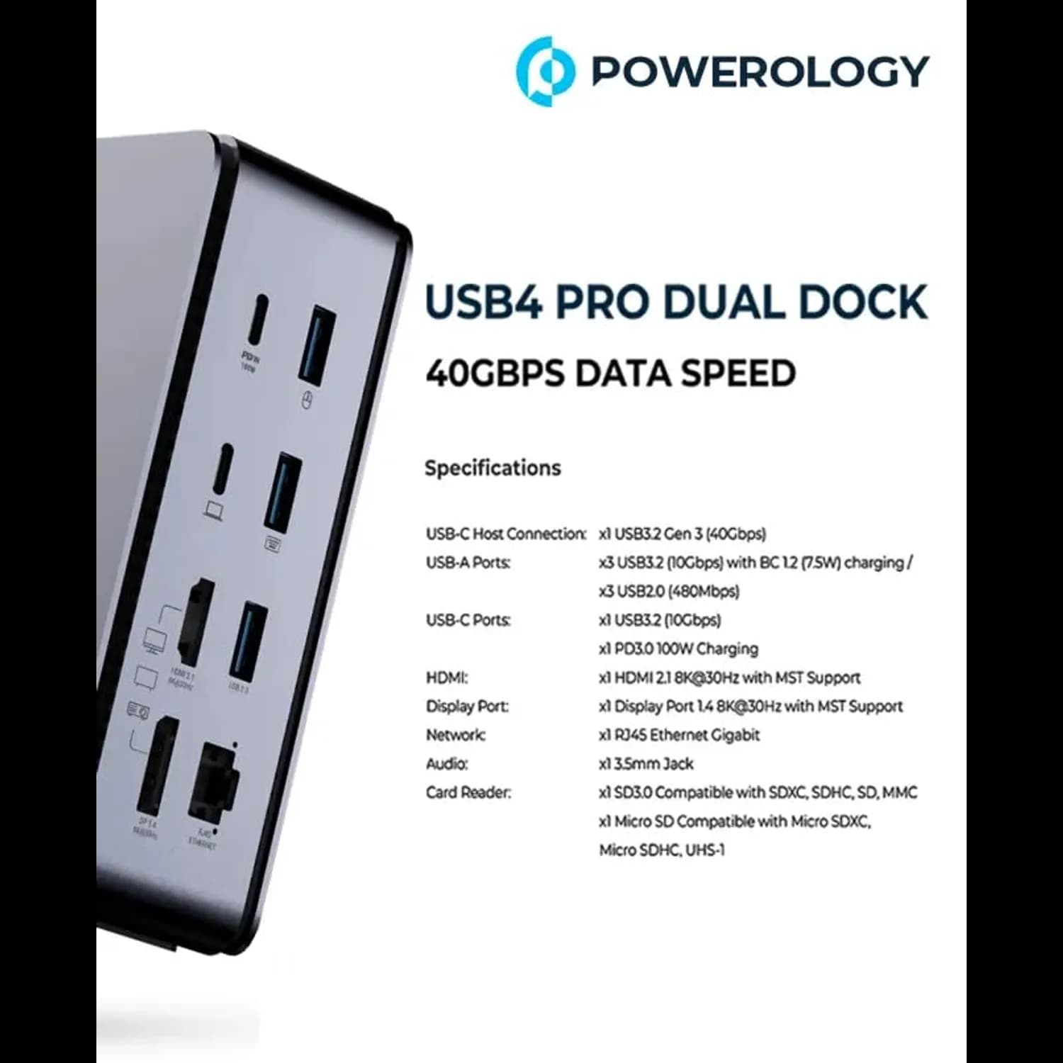 Powerology Dual Dock Station - 15 in 1, 100W PD, Grey 4