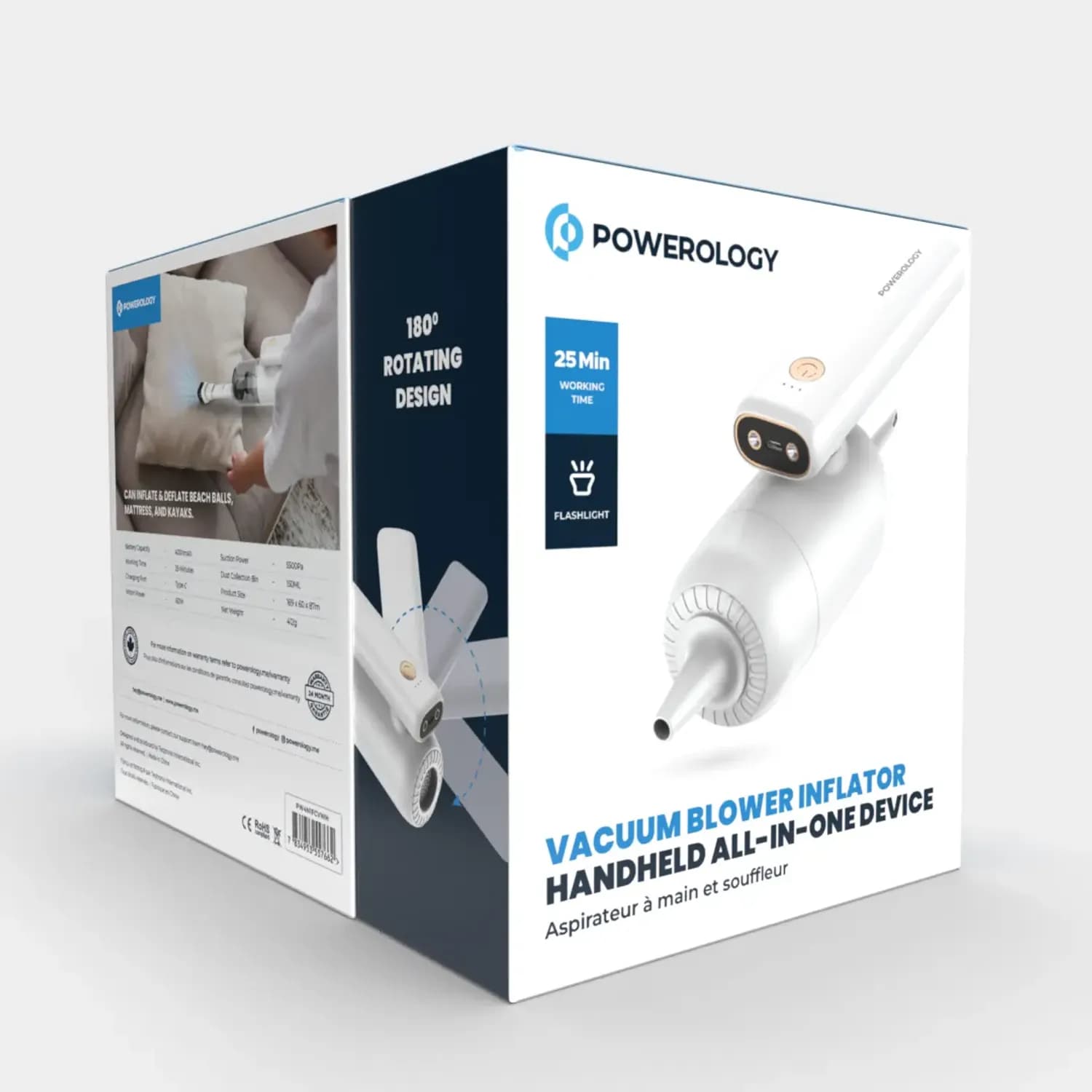 Powerology Vacuum Blower Inflator - Handheld, White 5