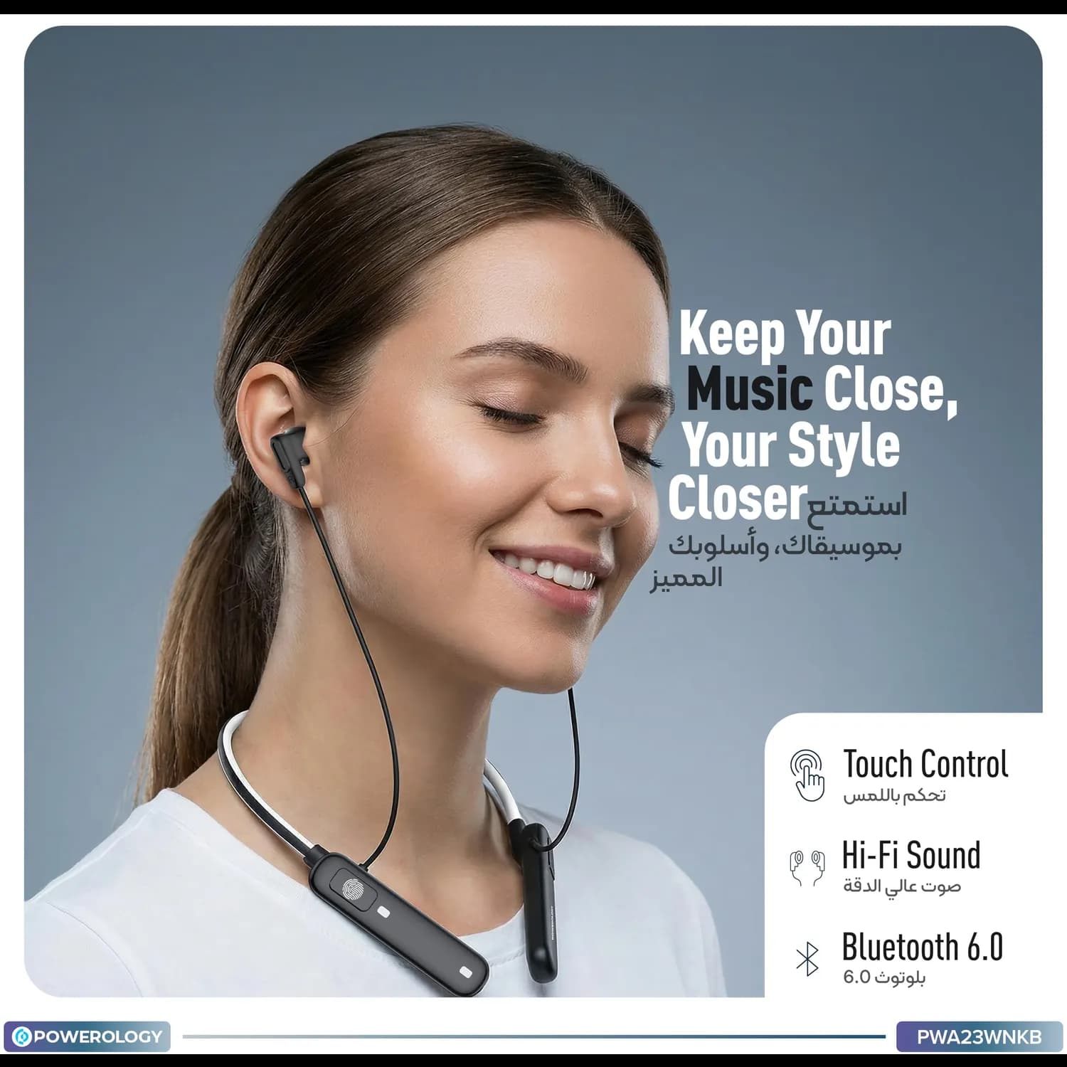 Powerology Neckband Earphones VOIX ENC - Bluetooth 5.4, Black 3
