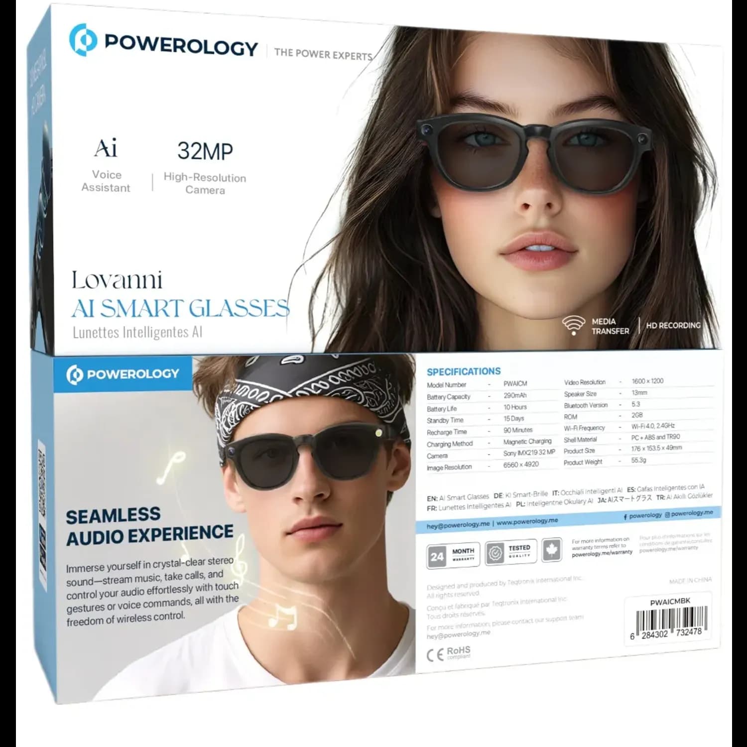 Powerology Smart Glasses Lovanni - AI Assistant, Black 2