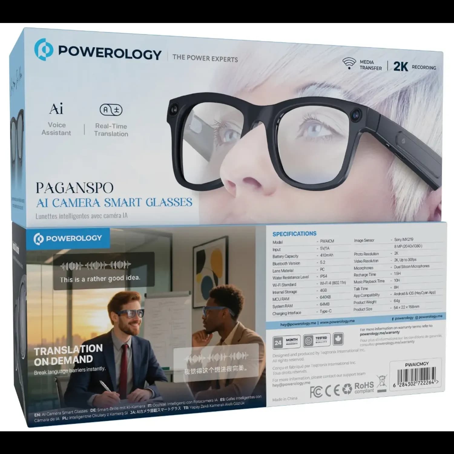 Powerology Smart Glasses Paganspo - AI Camera, Gray 4