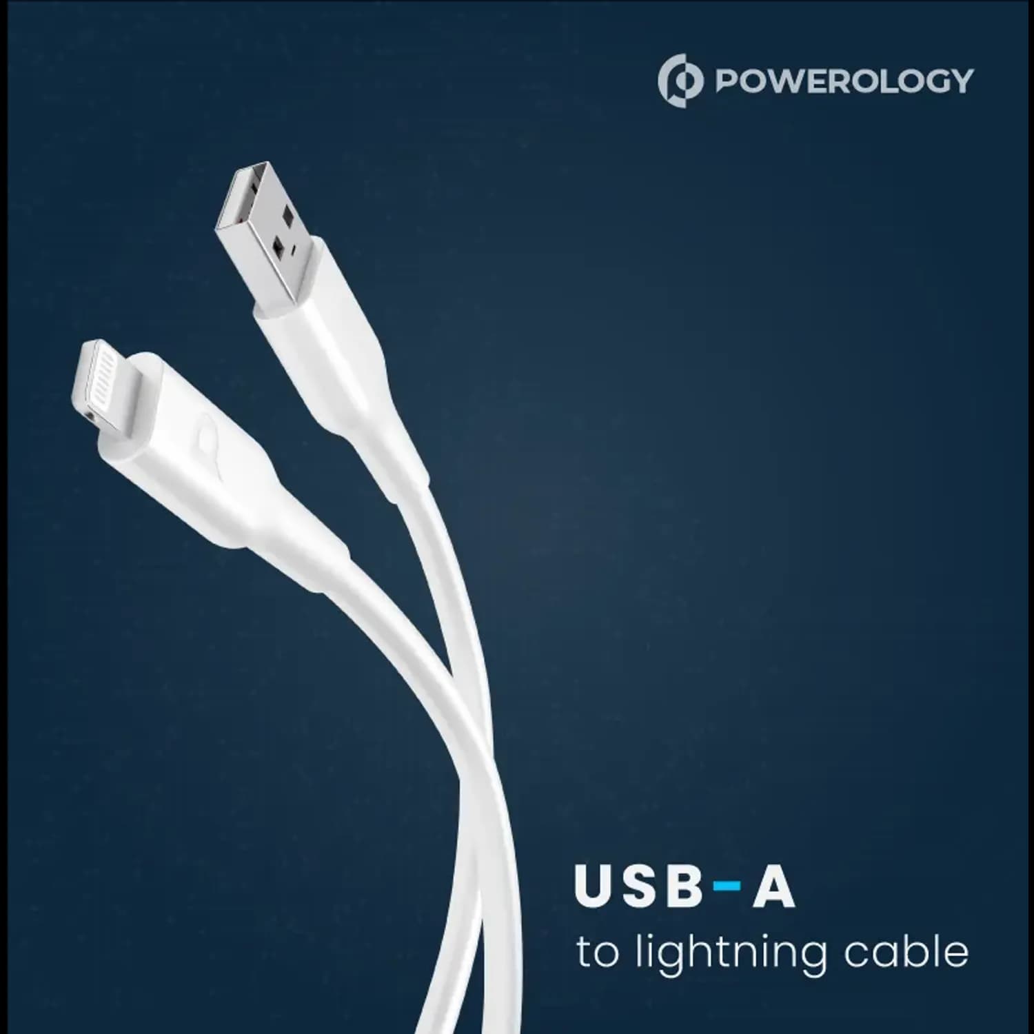 Powerology Cable - USB-A to Lightning 1.2m, White — Black 3