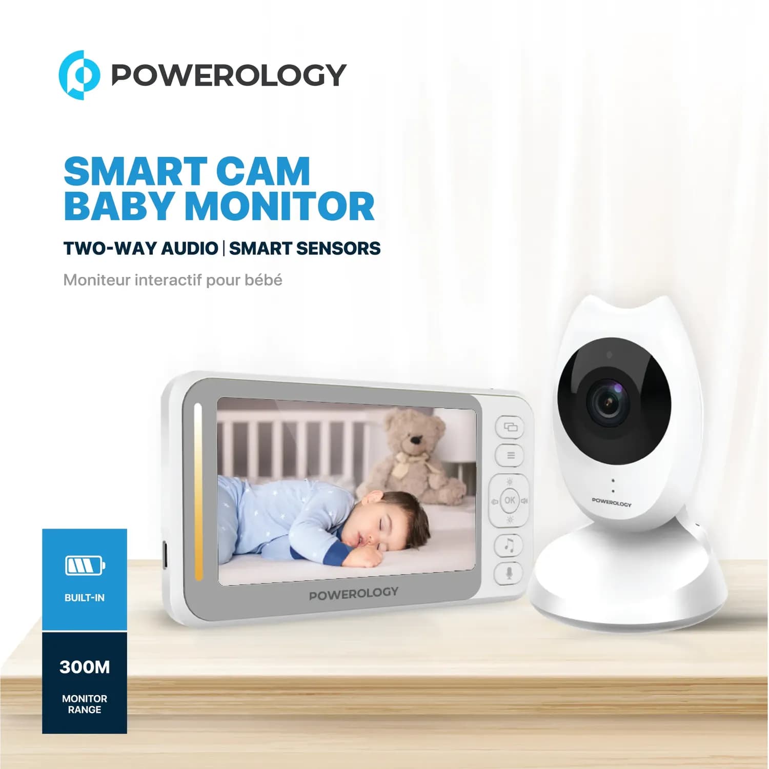 Powerology Baby Monitor - Two-Way Audio, White 4