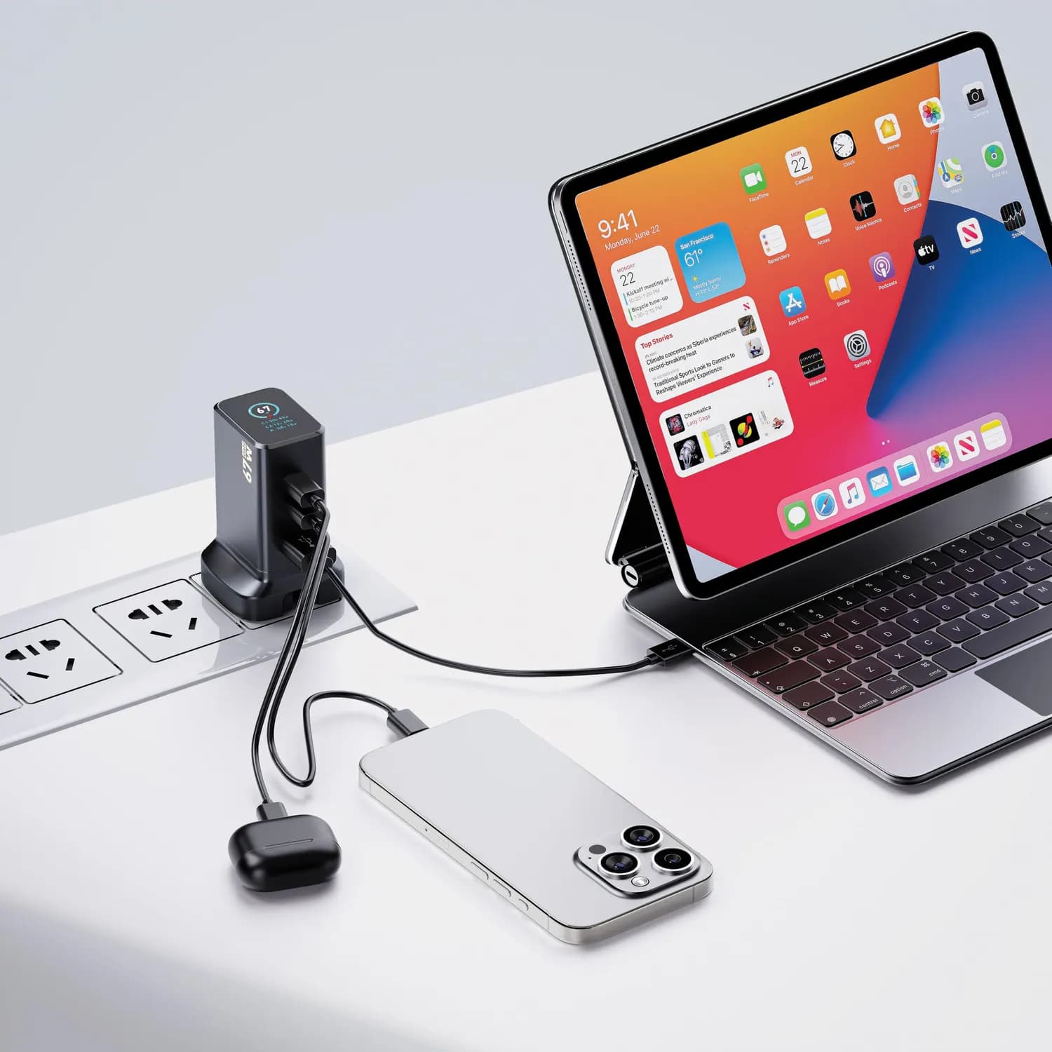 Powerology Multi-Port Adapter - 67W GaN PD, Dual USB-C, Black 3