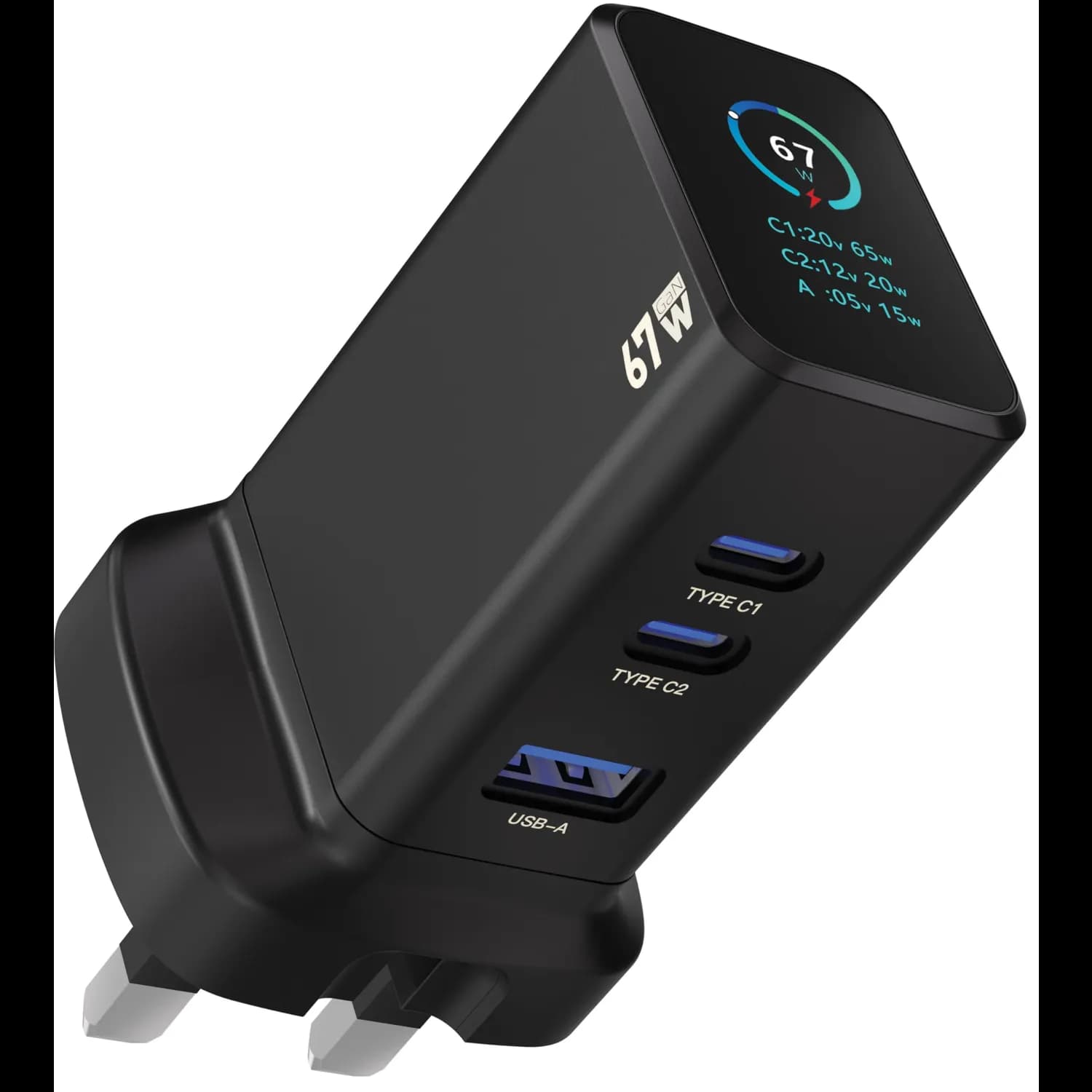 Powerology Multi-Port Adapter - 67W GaN PD, Dual USB-C, Black 1 Powerology Multi-Port Adapter - 67W GaN PD, Dual USB-C, Black 1