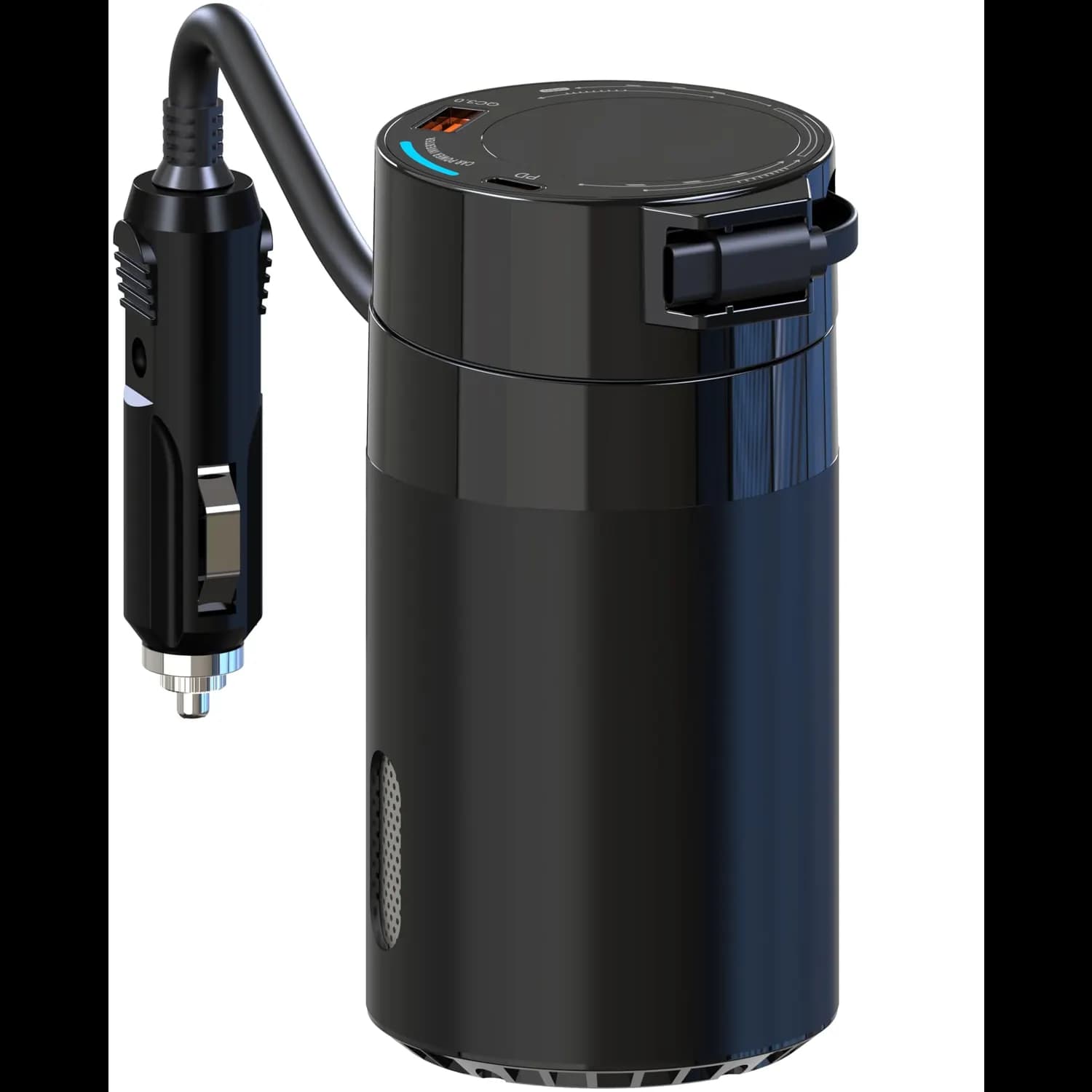 Powerology Car Power Inverter - 200W, USB-C Retractable, Black 3