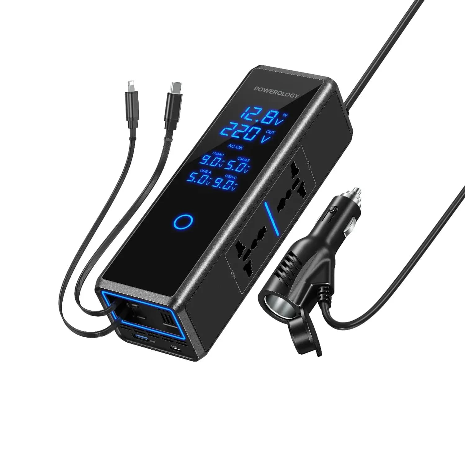 Powerology Car Power Inverter - 300W, 2 AC Sockets, Black 1 Powerology Car Power Inverter - 300W, 2 AC Sockets, Black 1