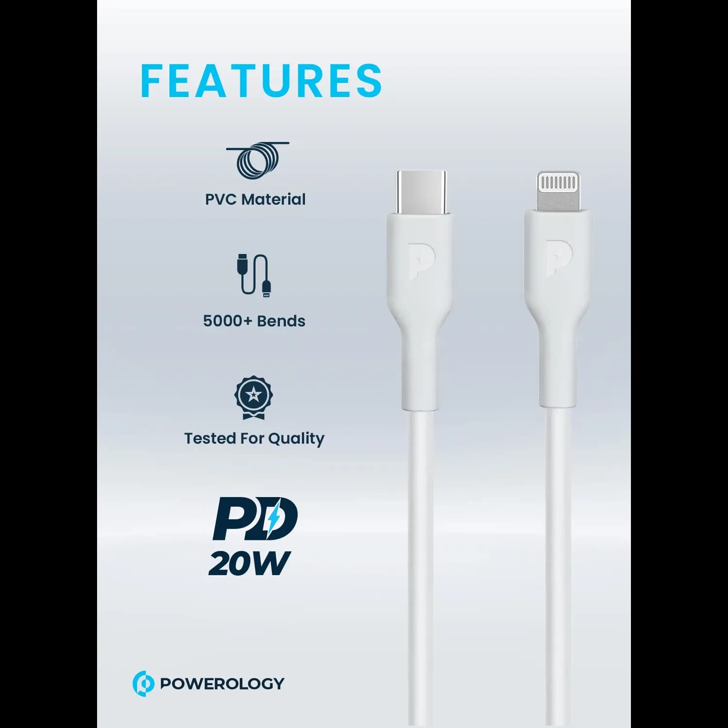 Powerology Cable Type-C to Lightning - 20W PD, White — Black 5