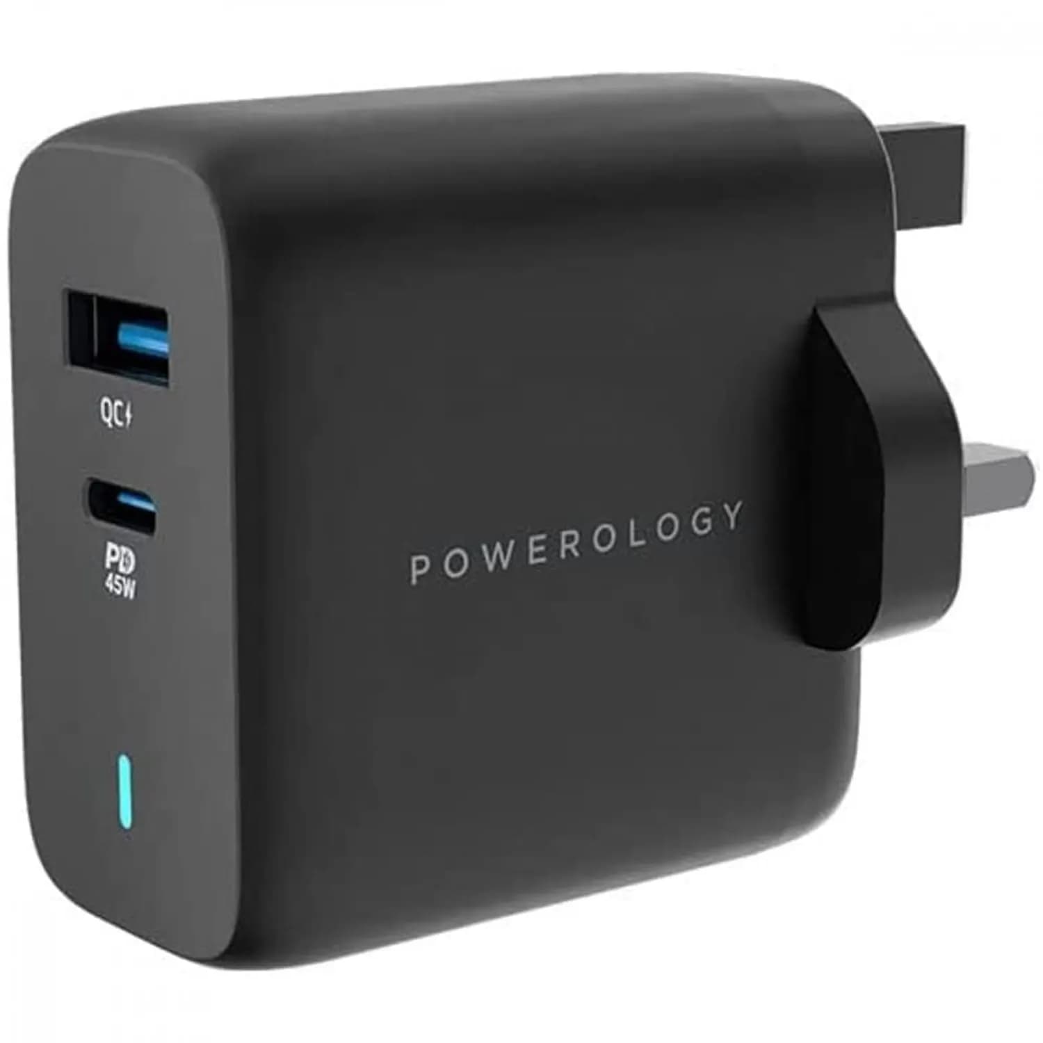 Powerology GaN Charger - 45W Dual Port PD & QC 3.0, Black 2