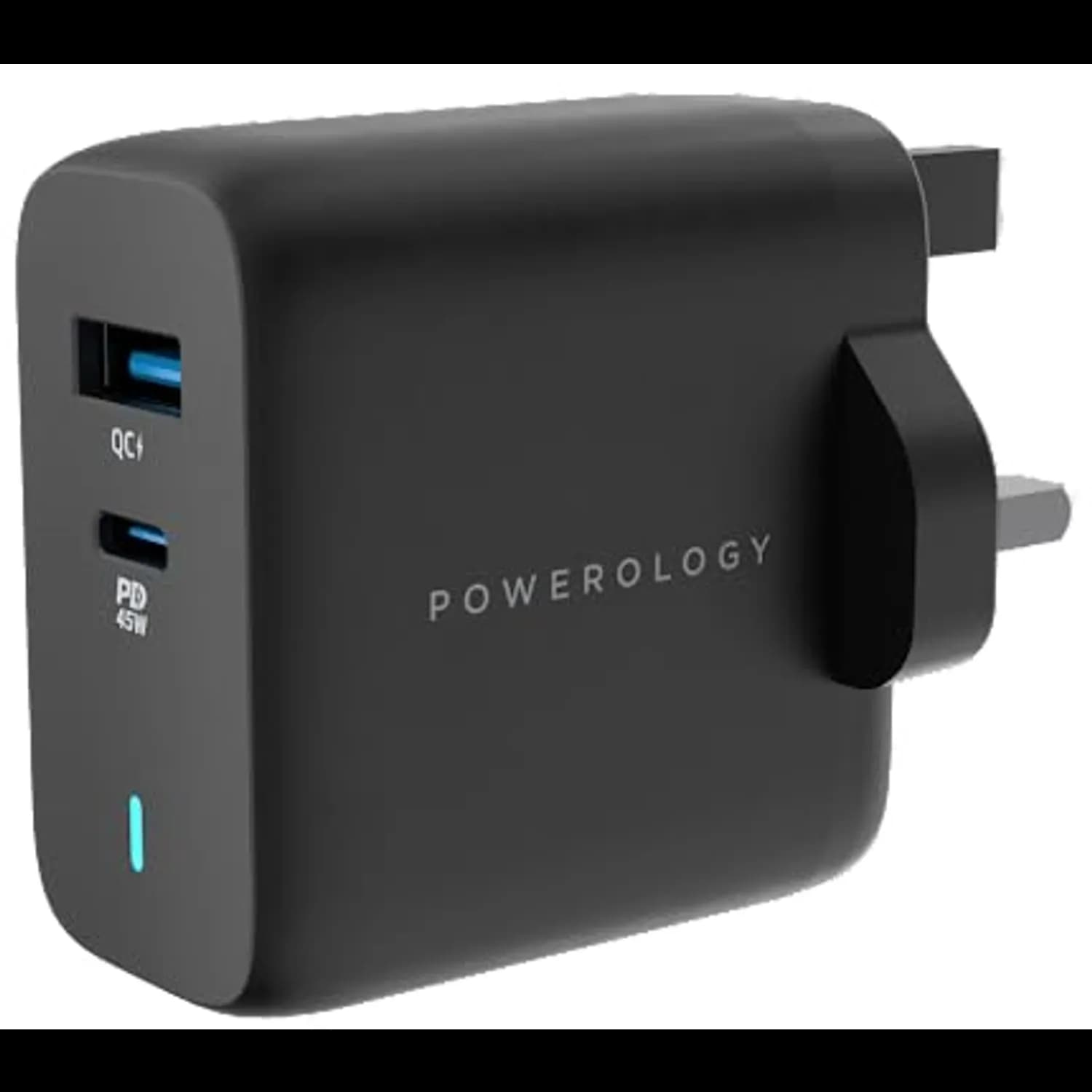 Powerology GaN Charger - 45W Dual Port PD & QC 3.0, Black 4