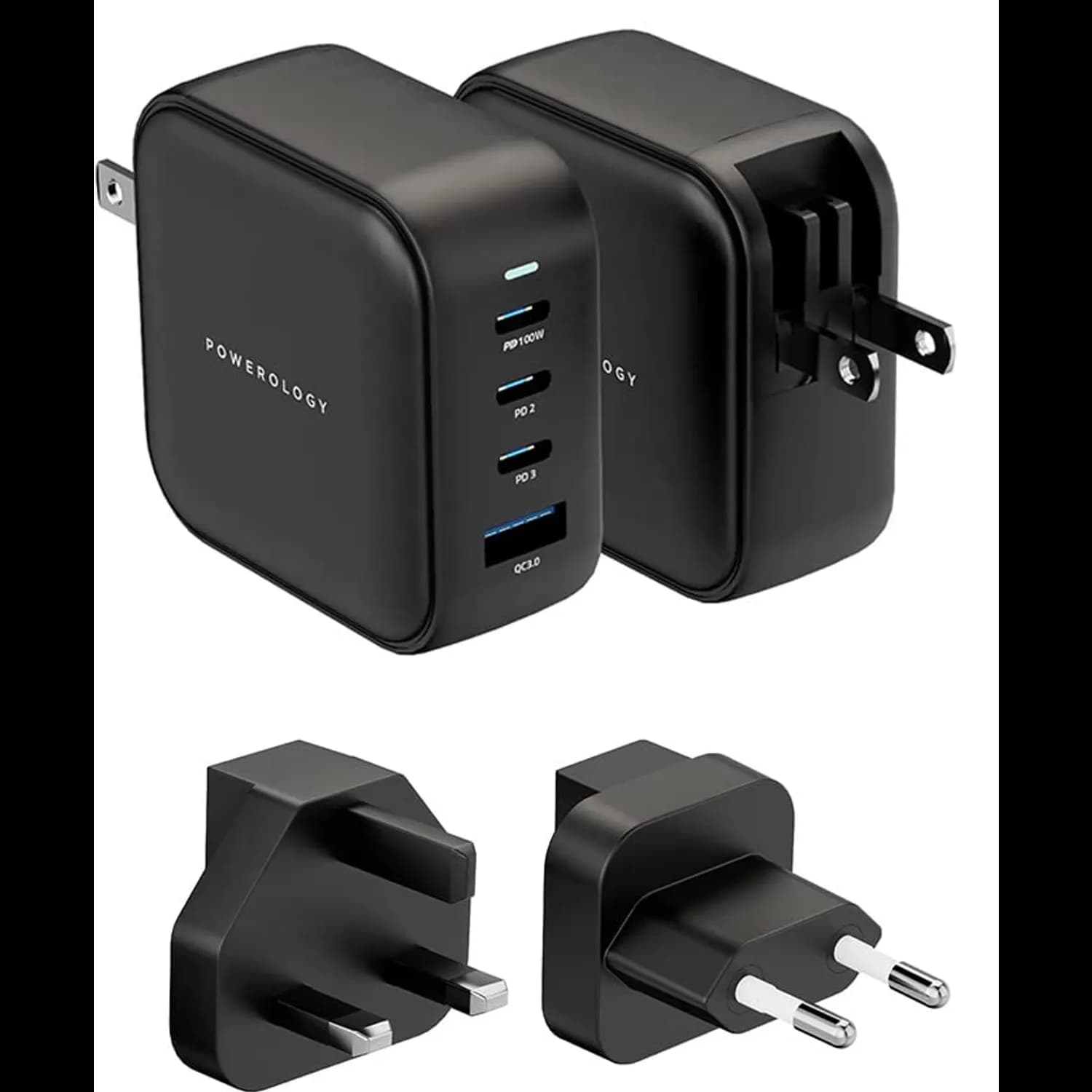 Powerology Charger - 100W PD GaN, 4-Port, Black 1