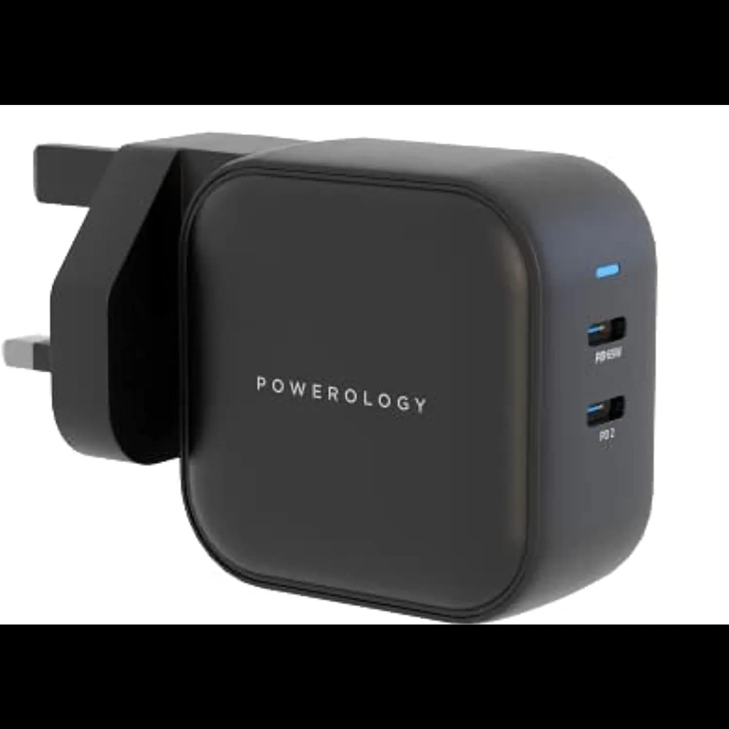 Powerology GaN Charger - 65W Dual-Port, Black 1