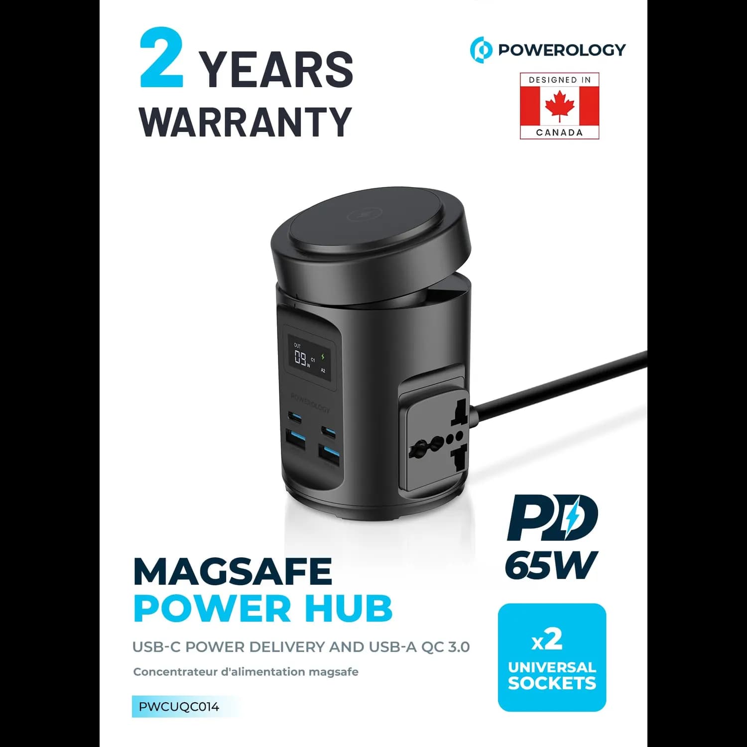 Powerology Magsafe Power Hub - 65W PD, 15W Wireless, UK Plug, Black 2