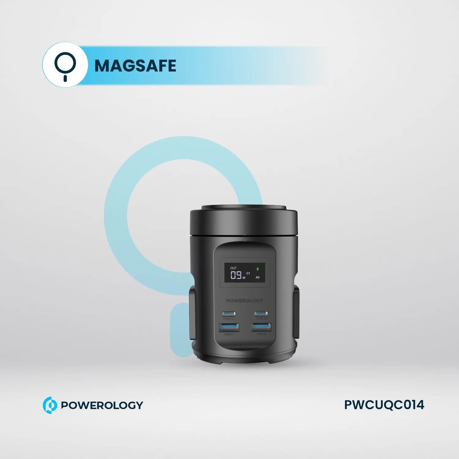 Powerology Magsafe Power Hub - 65W PD, 15W Wireless, UK Plug, Black 3