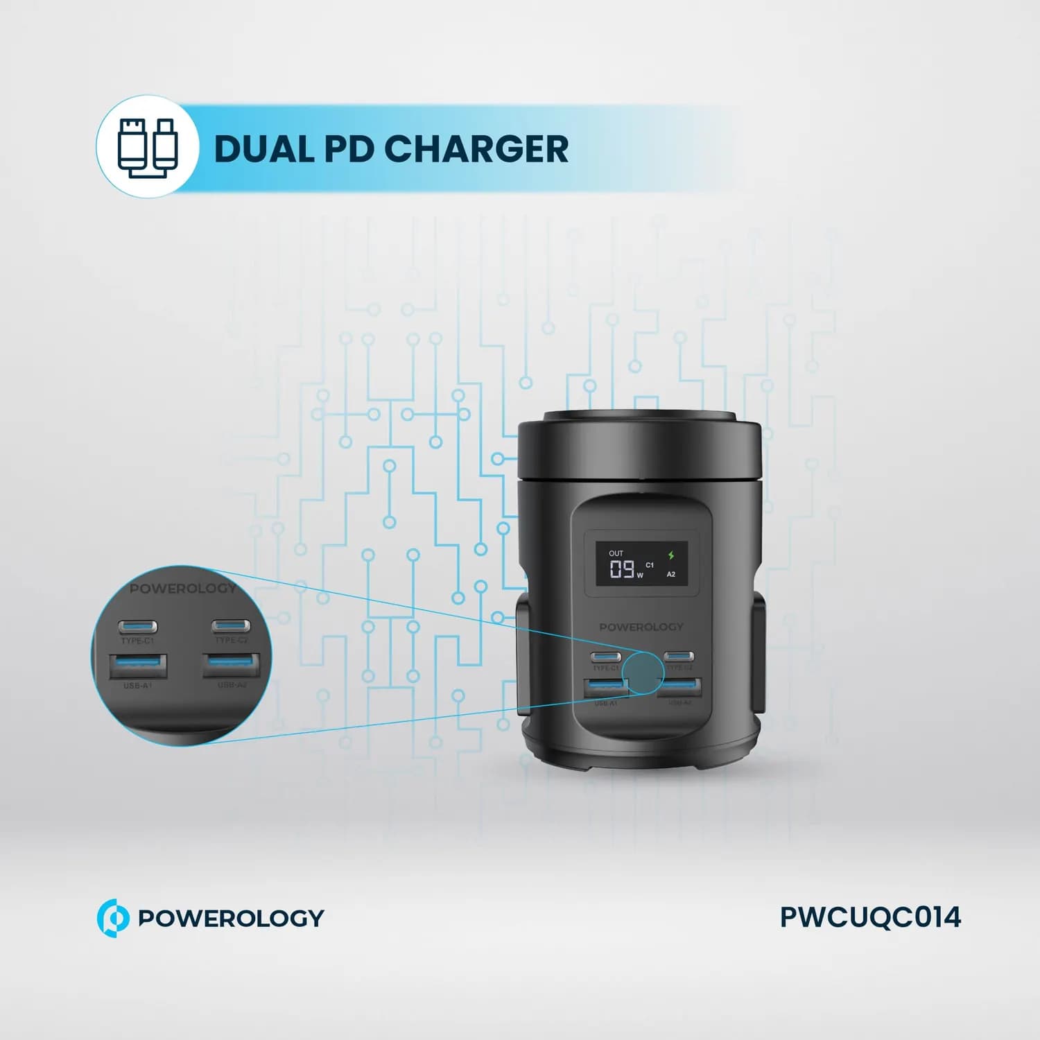 Powerology Magsafe Power Hub - 65W PD, 15W Wireless, UK Plug, Black 4