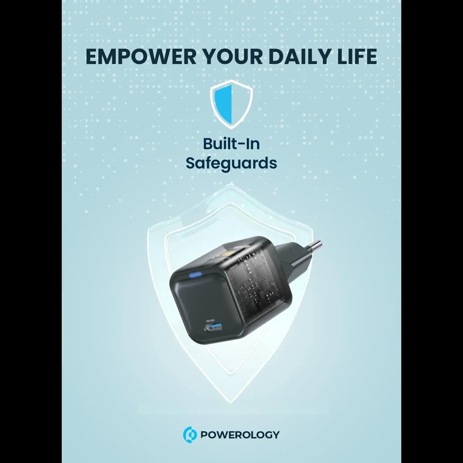 Powerology USB-C GaN Charger - 20W Fast Charge, Compact 3