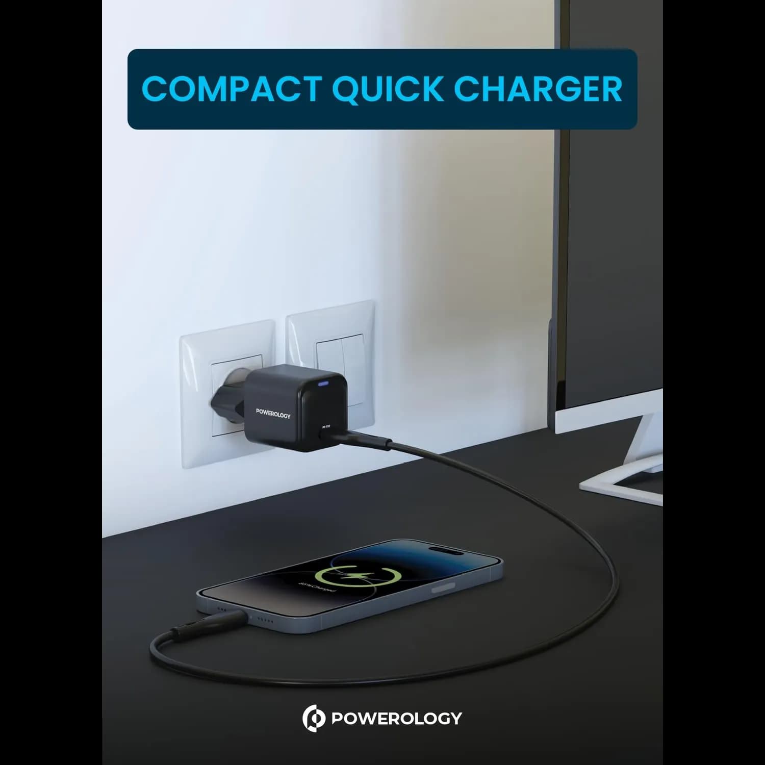 Powerology USB-C GaN Charger - 20W Fast Charge, Compact 5
