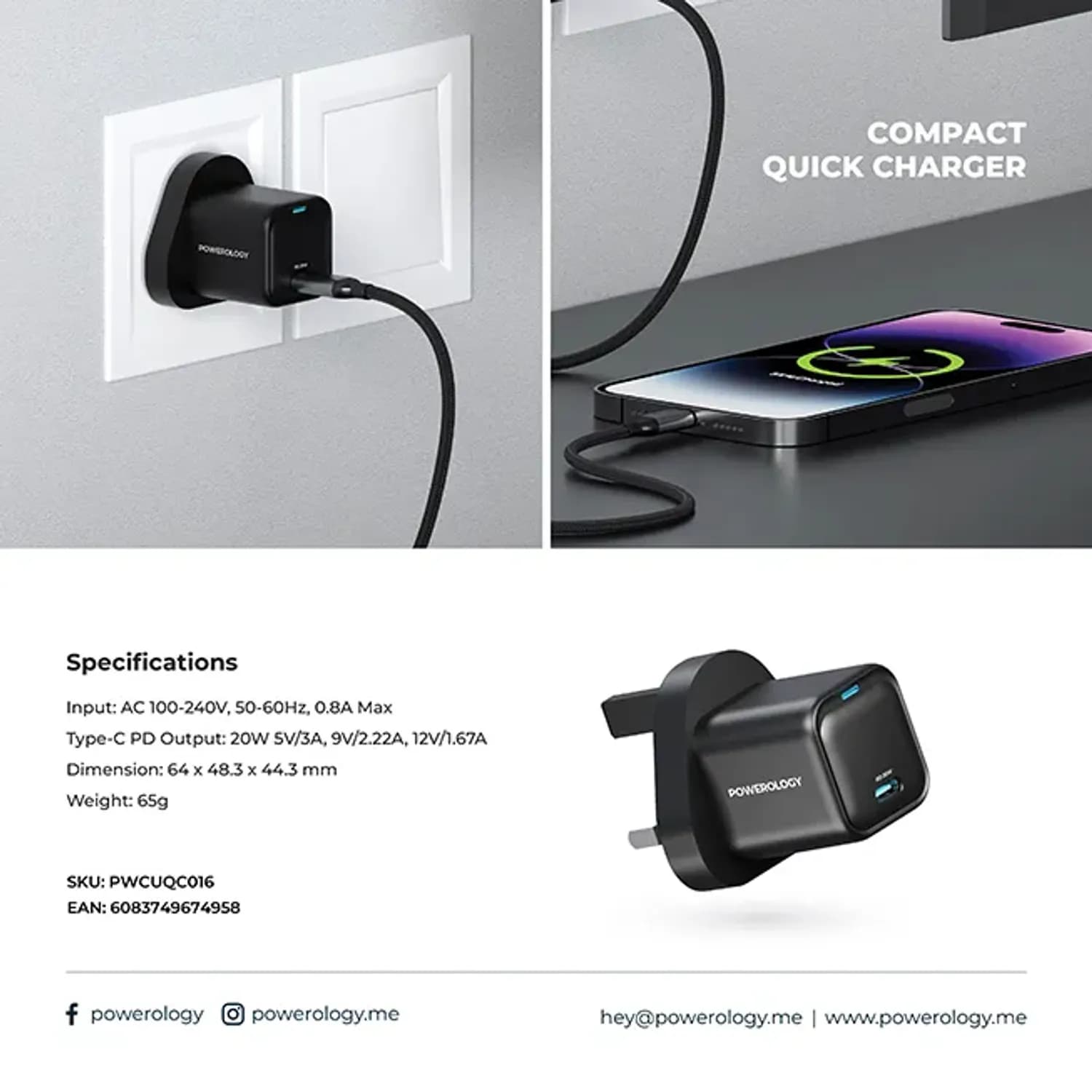 Powerology GaN Charger - Ultra-Compact, Black 3
