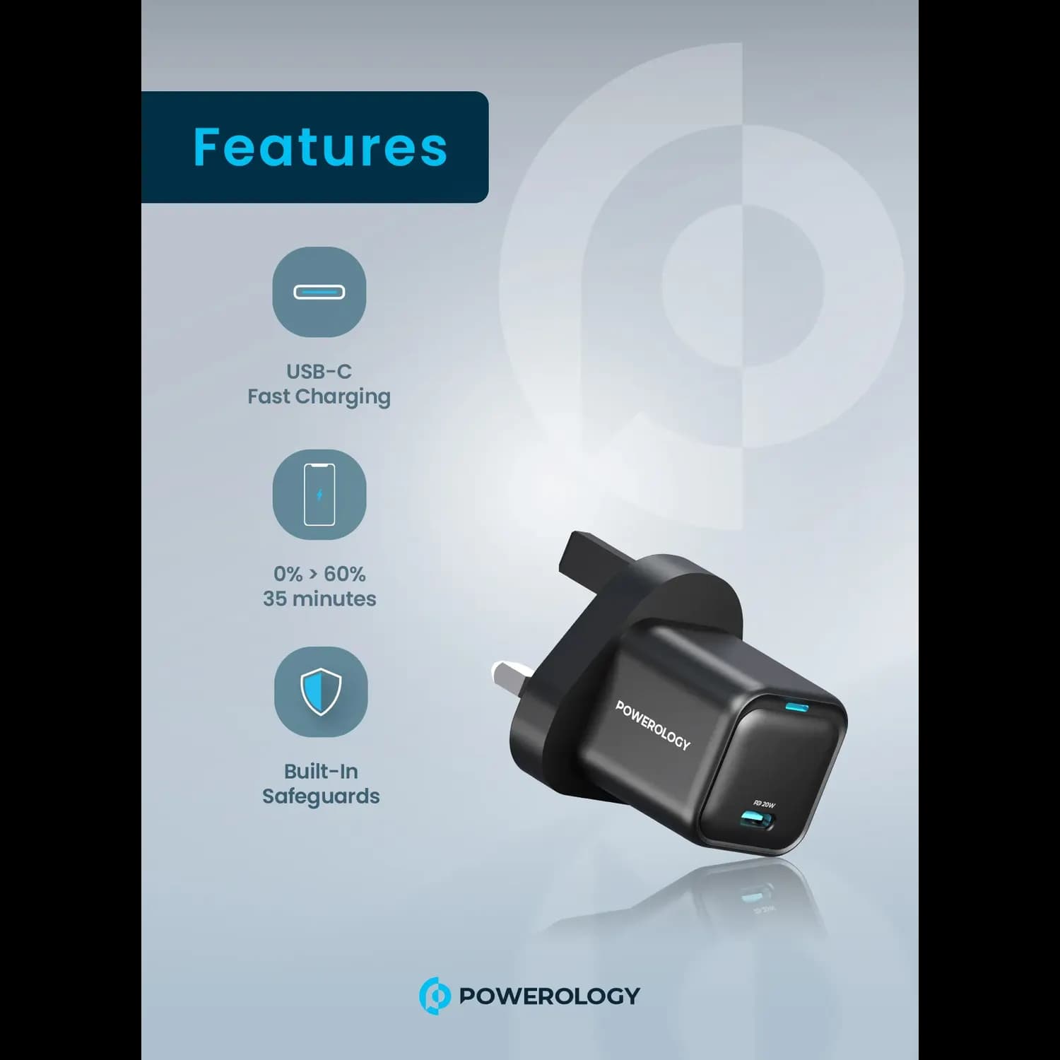 Powerology GaN Charger - Ultra-Compact, Black 4