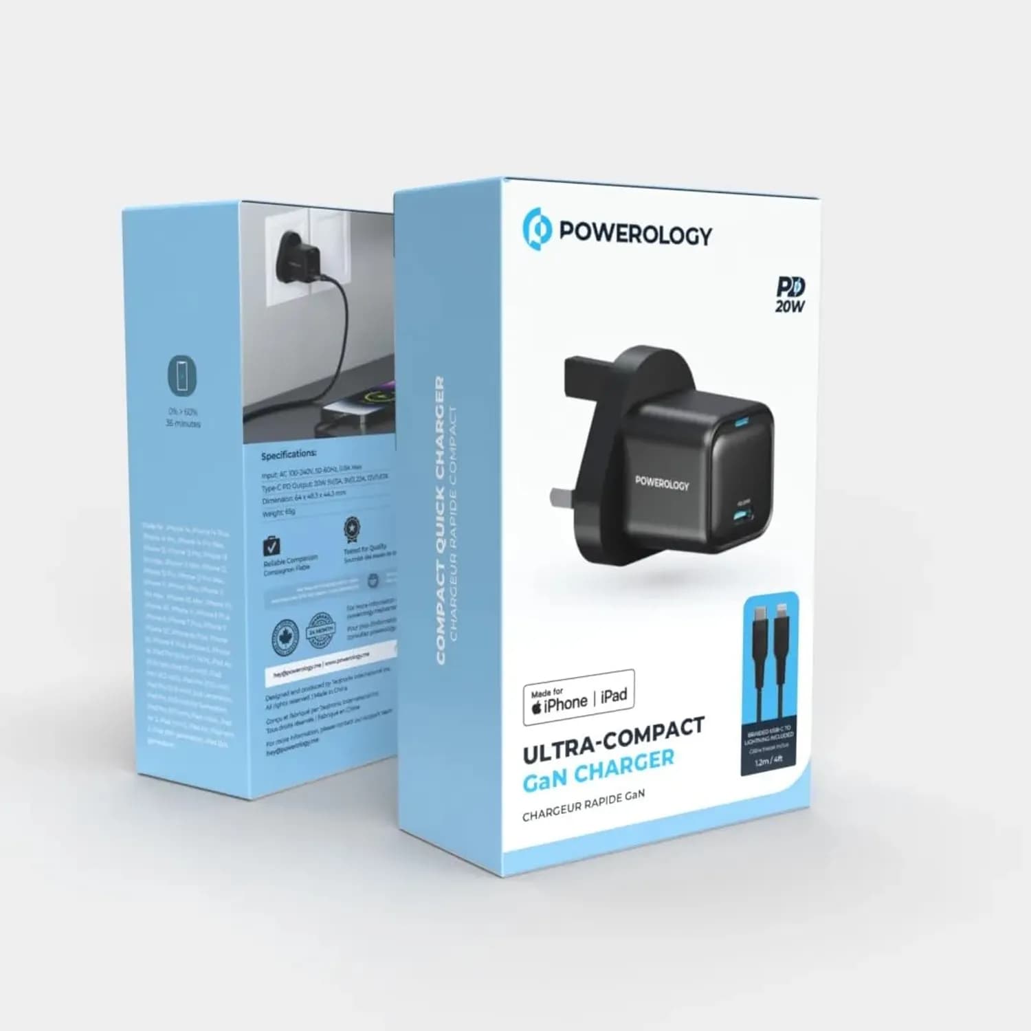 Powerology PD Charger - 20W USB-C with 27W Lightning Cable 4