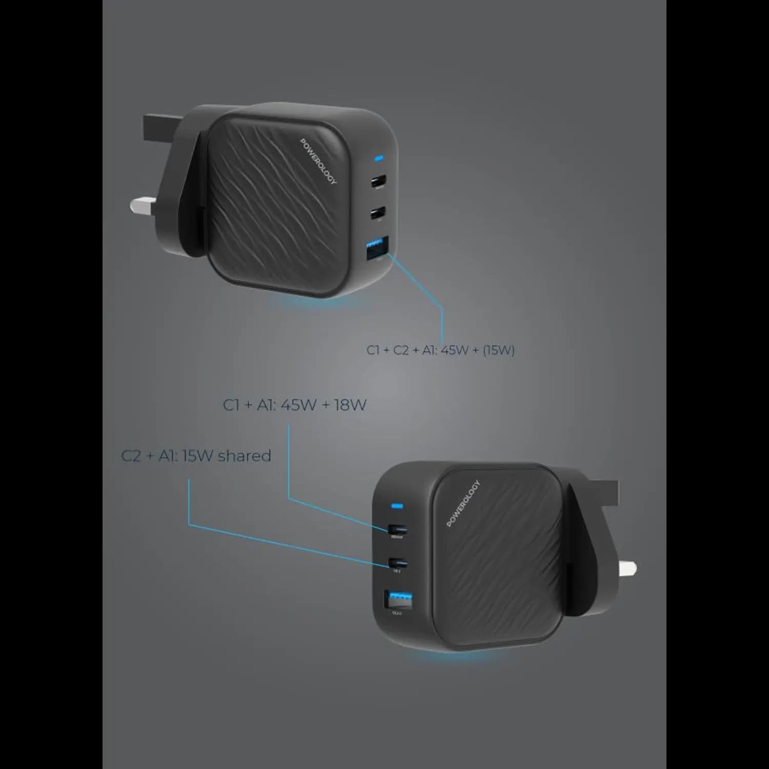 Powerology Charger - 65W Dual PD GaN, Black 2