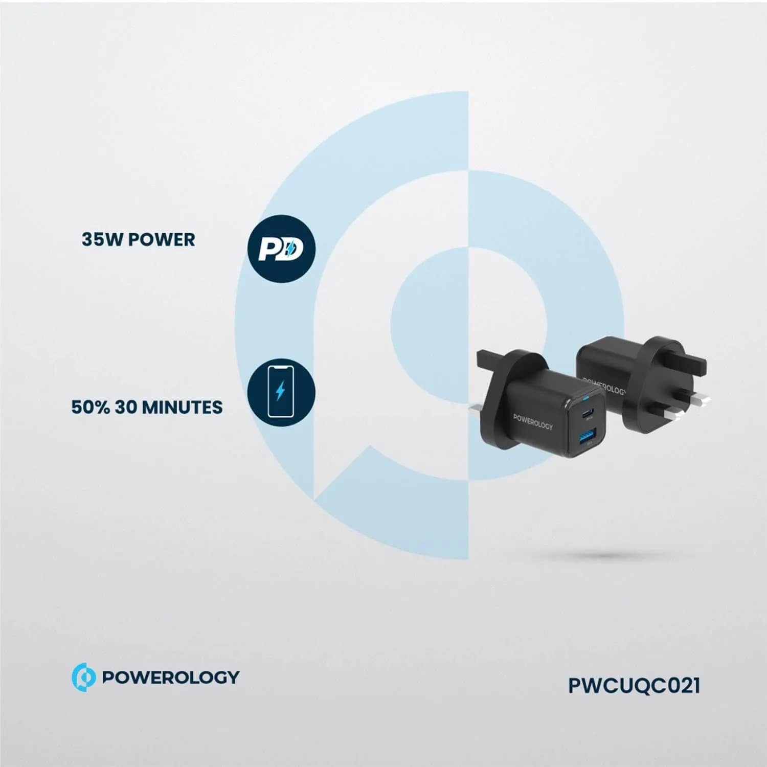 Powerology Quick Charger - 35W USB-C to Lightning, Black 3