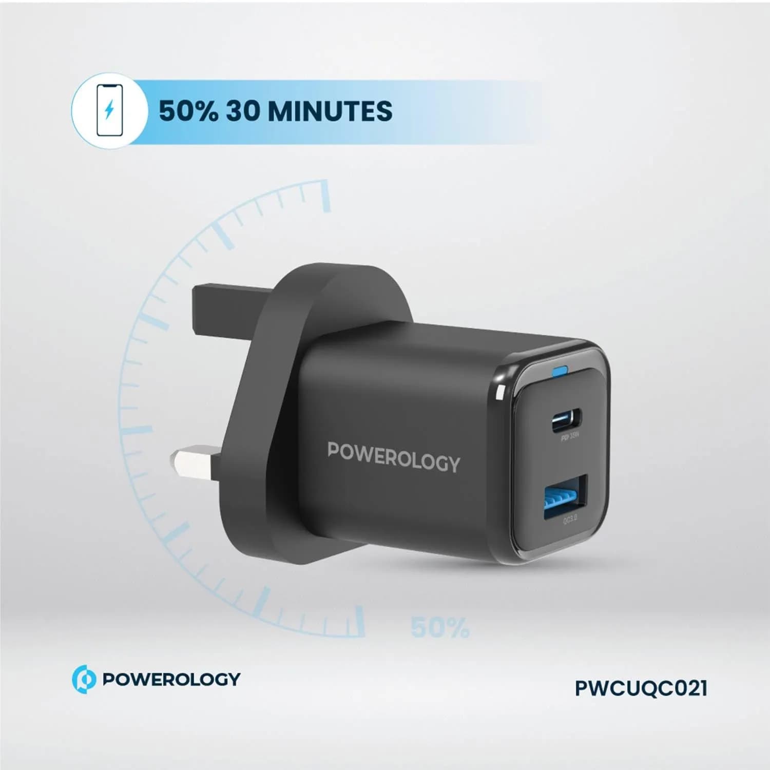 Powerology Quick Charger - 35W USB-C to Lightning, Black 4