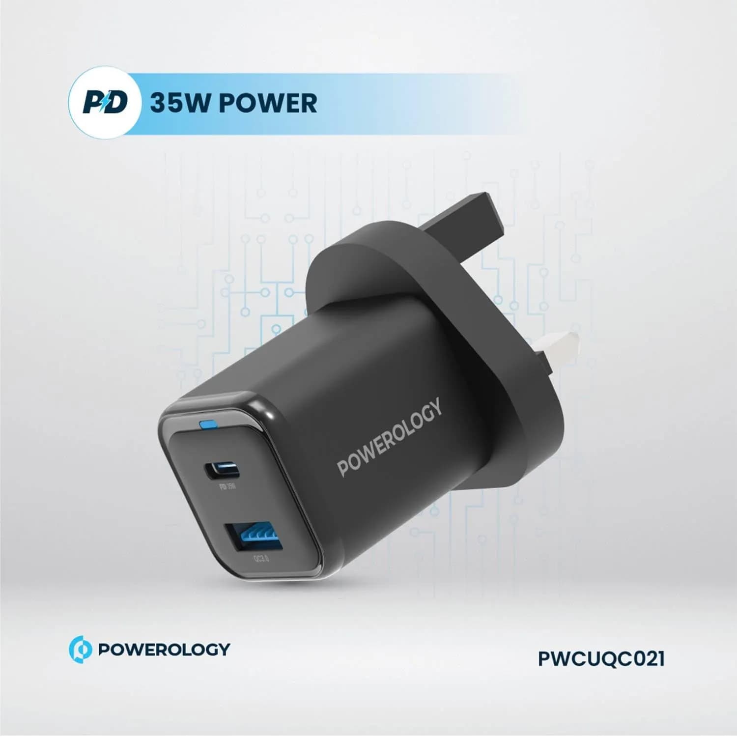 Powerology Quick Charger - 35W USB-C to Lightning, Black 5