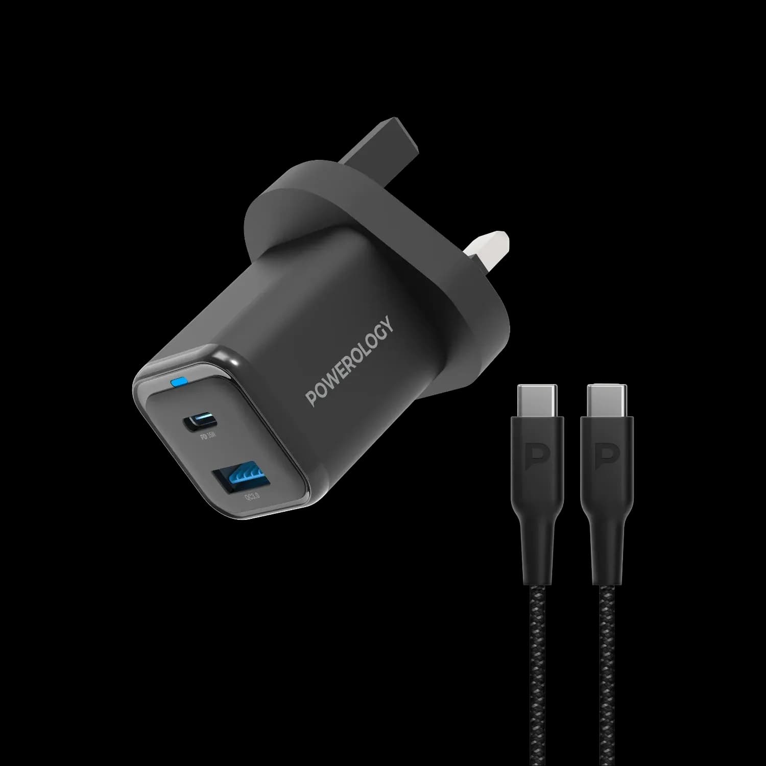Powerology Quick Charger - Dual Port 30W PD, Black 3