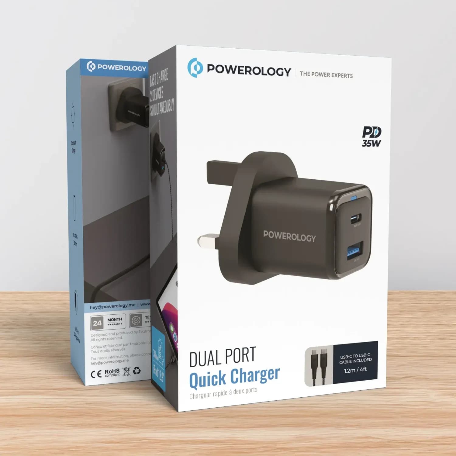Powerology Quick Charger - Dual Port 30W PD, Black 4