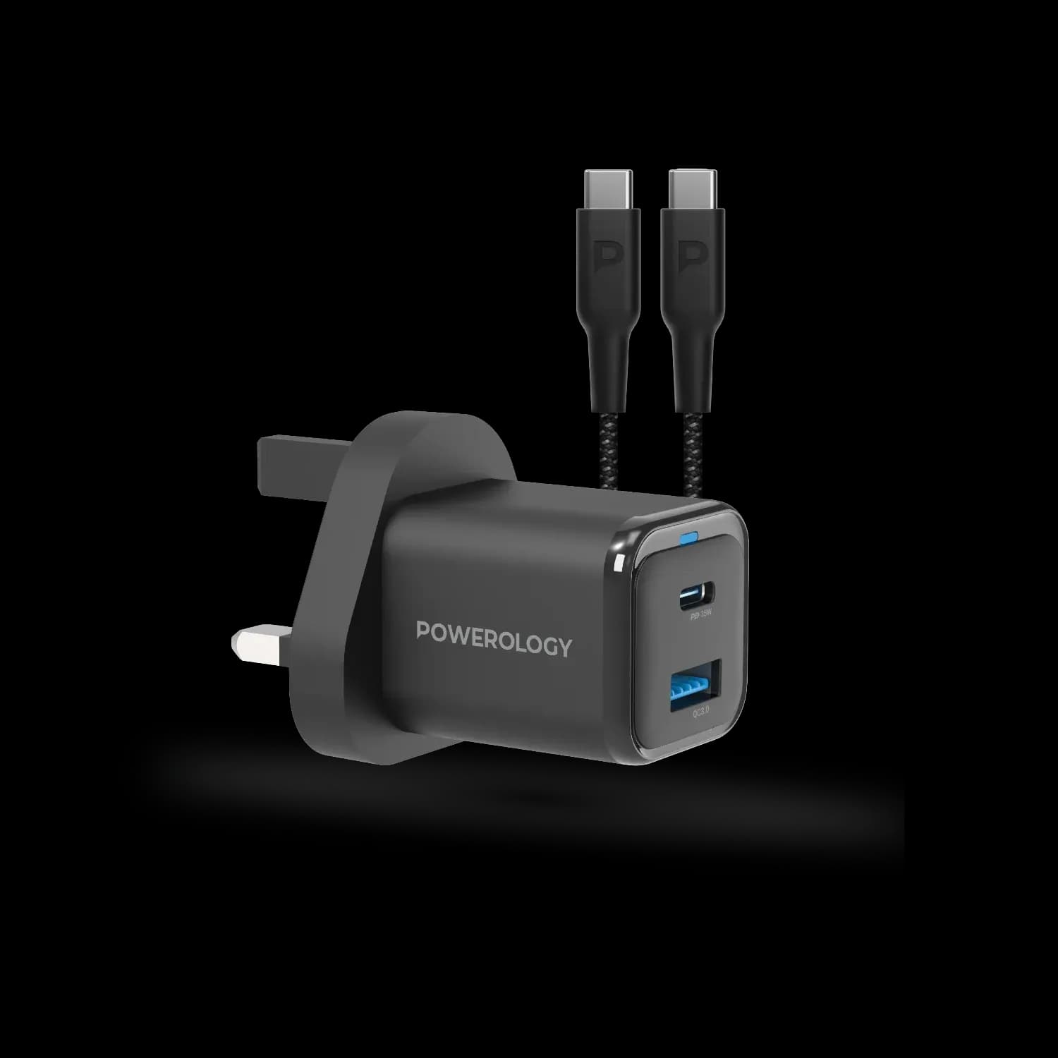 Powerology Quick Charger - Dual Port 30W PD, Black 1 Powerology Quick Charger - Dual Port 30W PD, Black 1