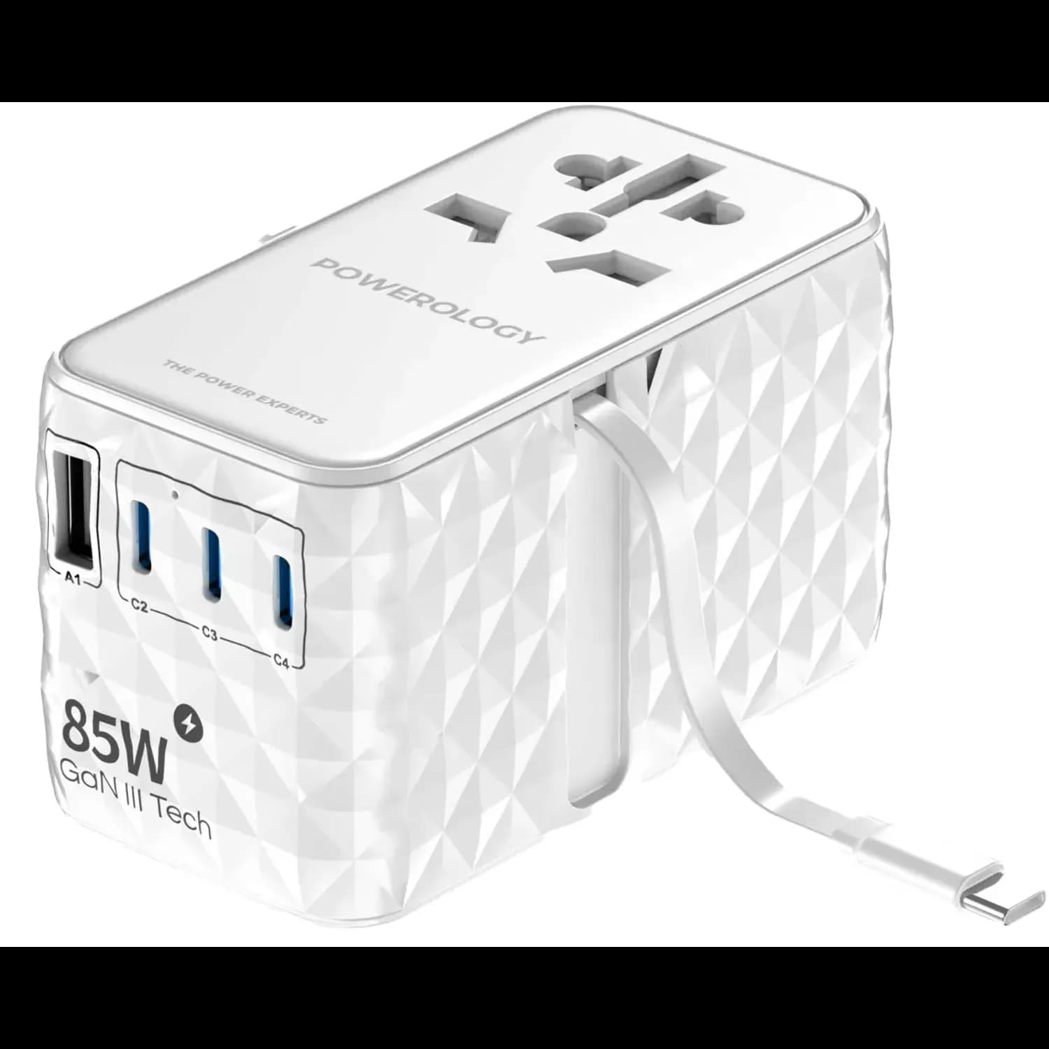 Powerology Super Charger - 85W Retractable Type-C Cable, Blue — White 1 Powerology Super Charger - 85W Retractable Type-C Cable, Blue — White 1