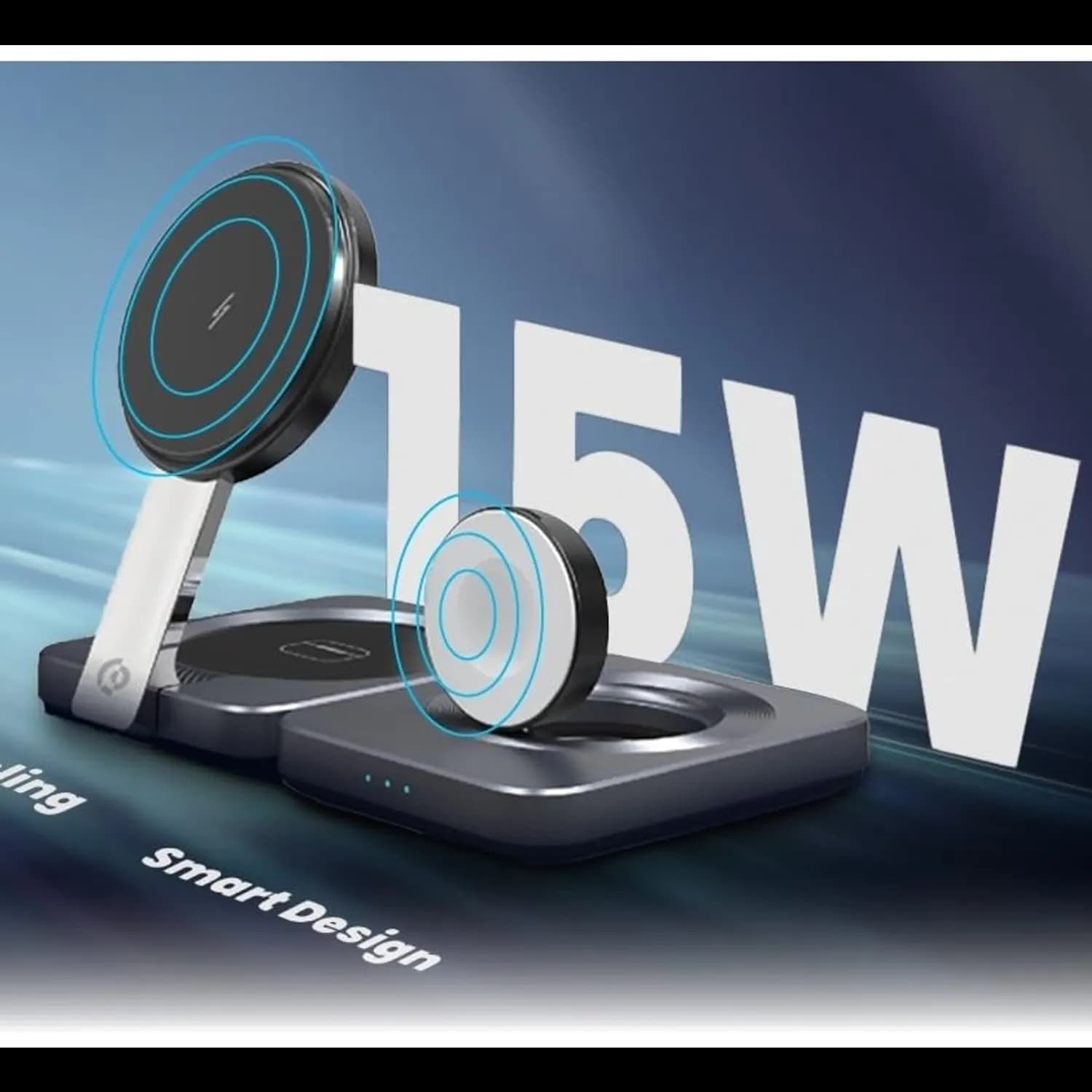 Powerology Wireless Charger - 3-in-1 Foldable 15W, Black 2