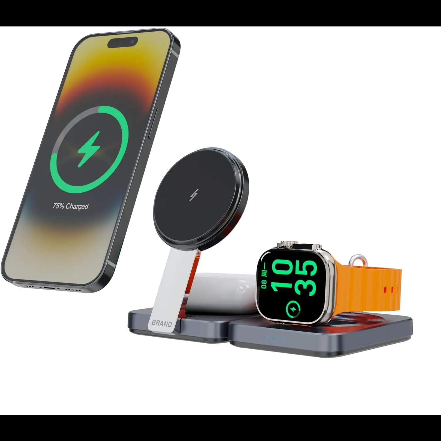 Powerology Wireless Charger - 3-in-1 Foldable 15W, Black 4