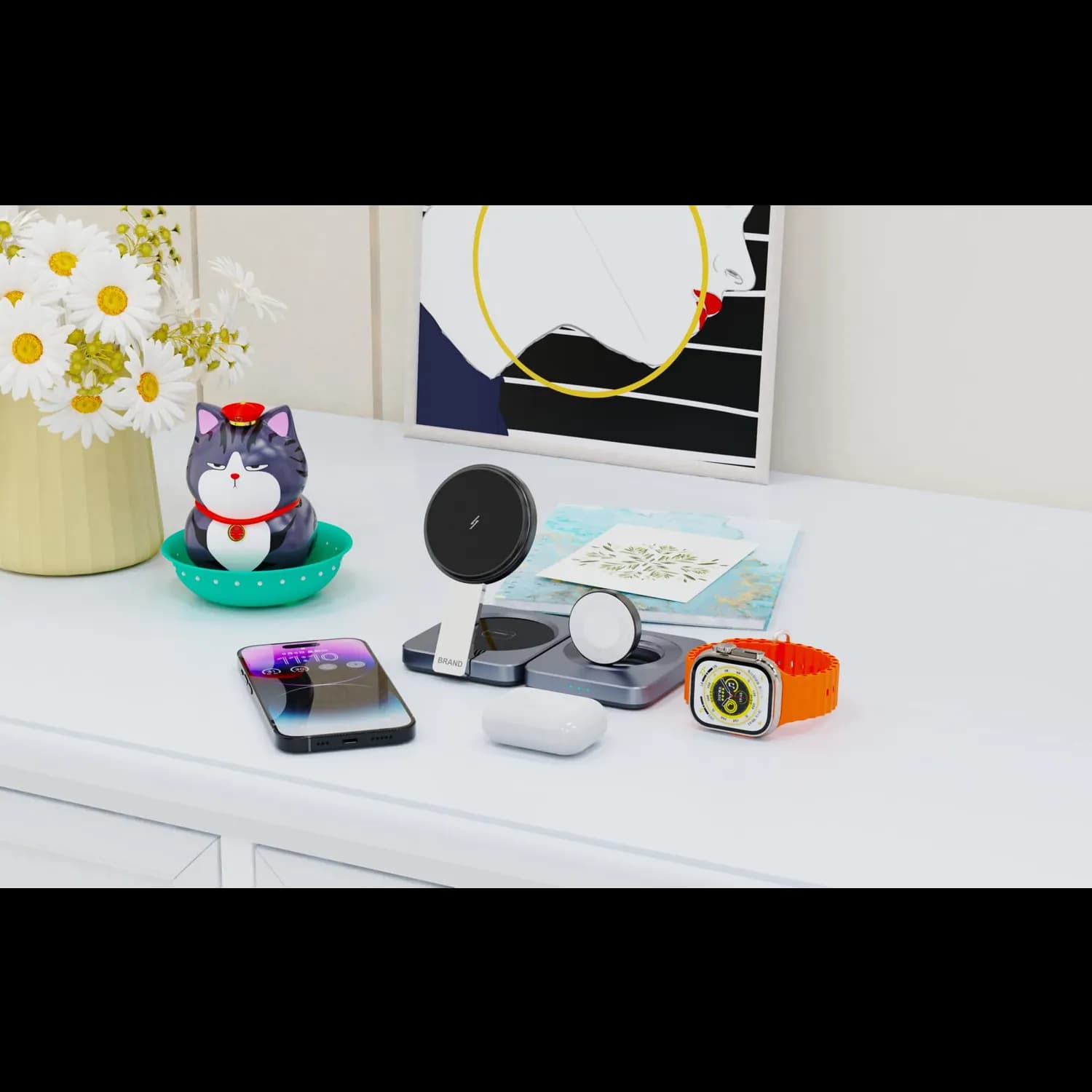 Powerology Wireless Charger - 3-in-1 Foldable 15W, Black 5